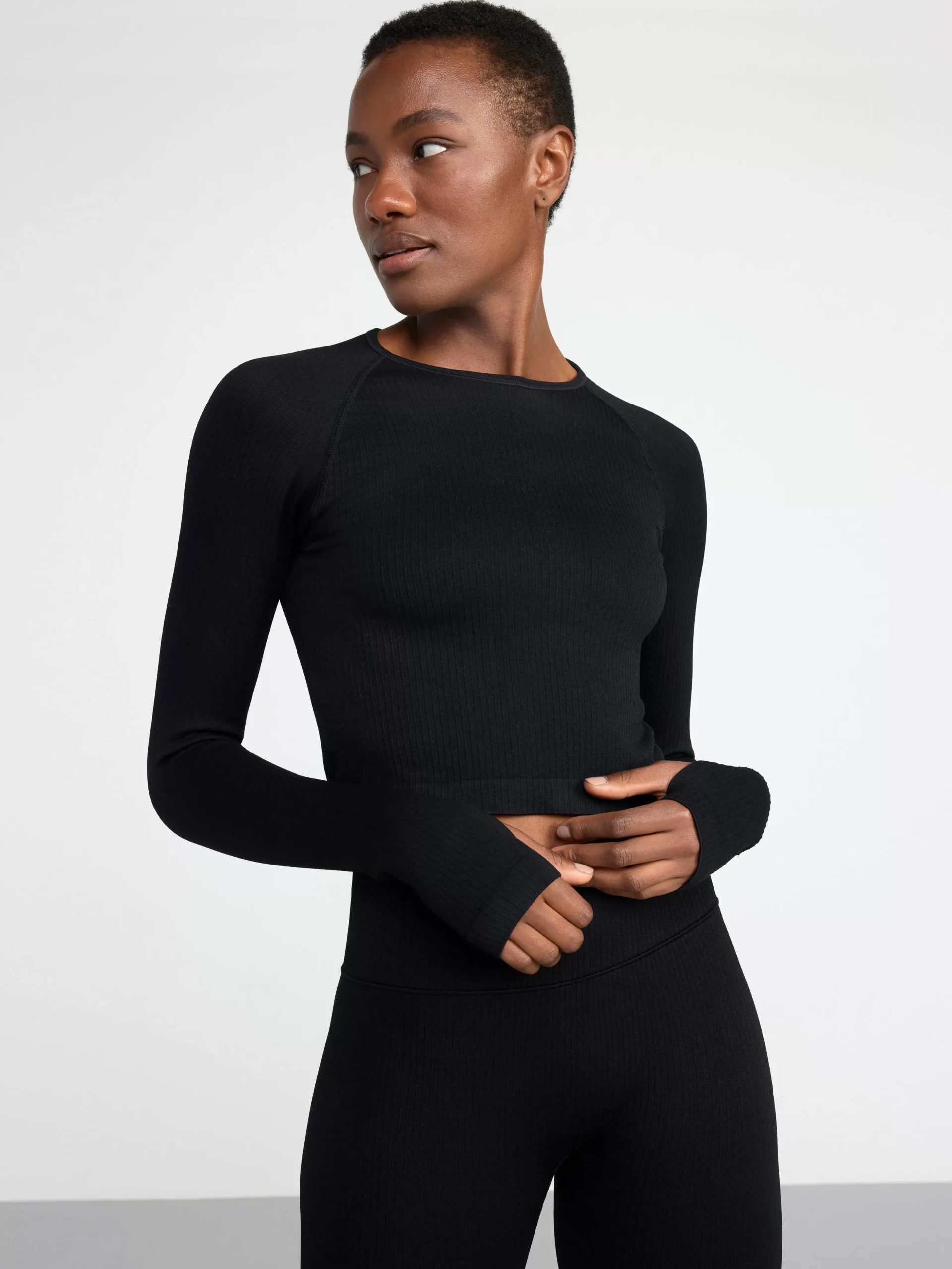 Träningskläder>Lindex Somlos Ribbad Och Croppad Sporttopp Black