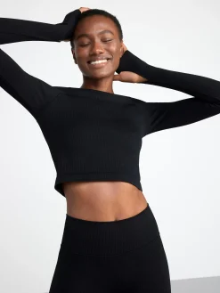 Träningskläder>Lindex Somlos Ribbad Och Croppad Sporttopp Black