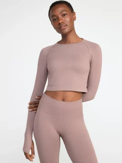 Träningskläder>Lindex Somlos Ribbad Och Croppad Sporttopp Light Dusty Brown