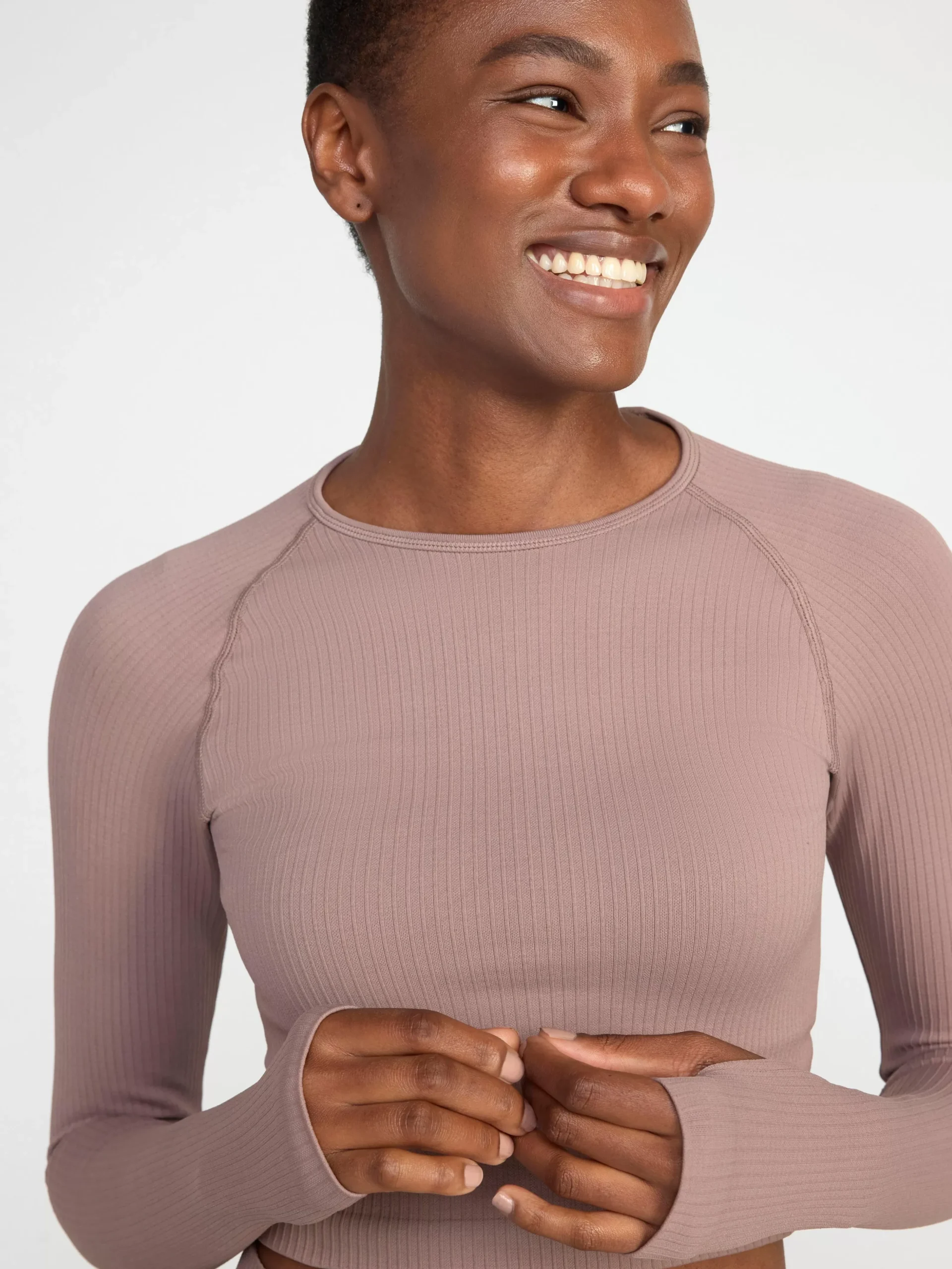 Träningskläder>Lindex Somlos Ribbad Och Croppad Sporttopp Light Dusty Brown