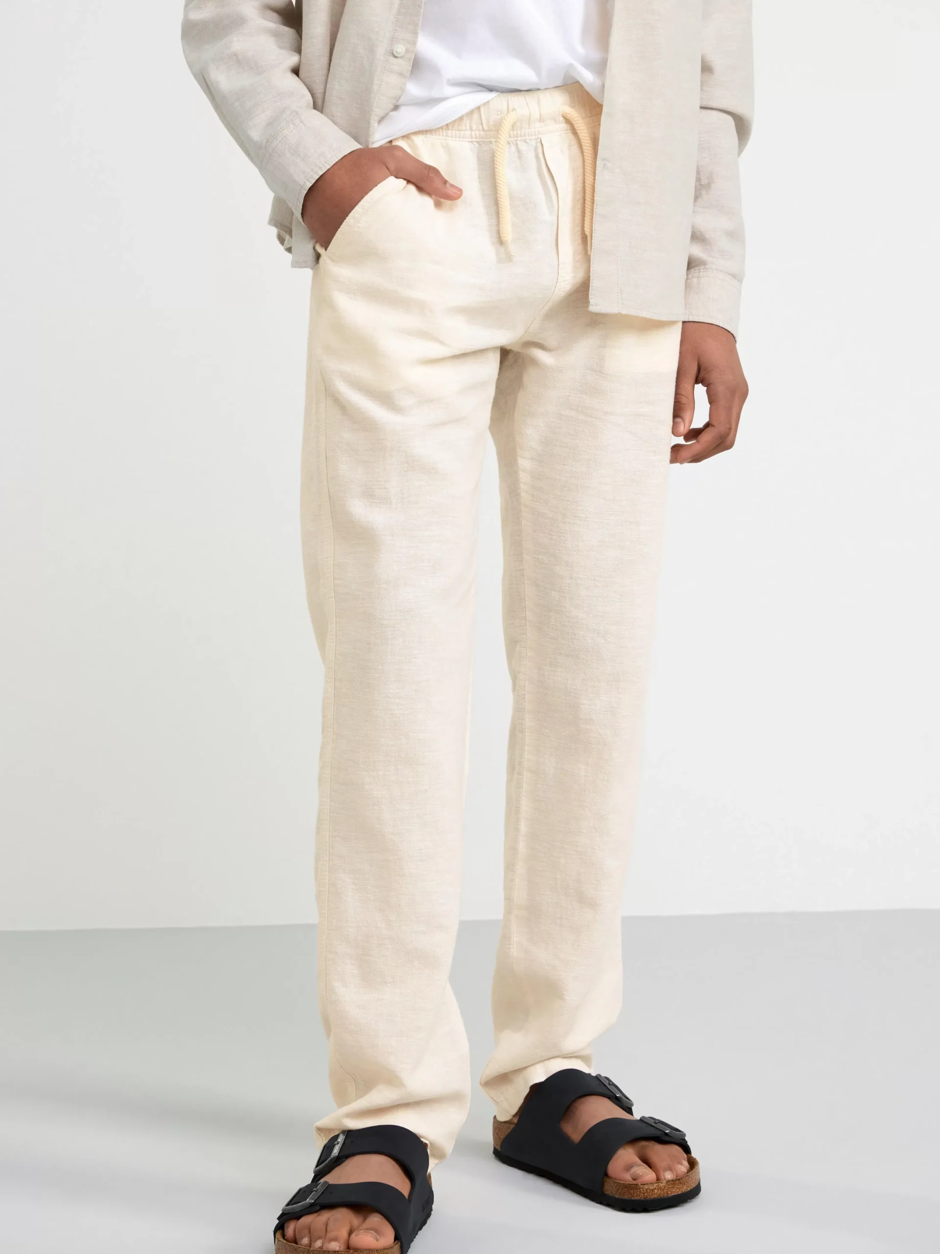 Byxor & Leggings>Lindex Staffan Rak Byxa Med Normalhog Midja I Linneblandning Light Beige