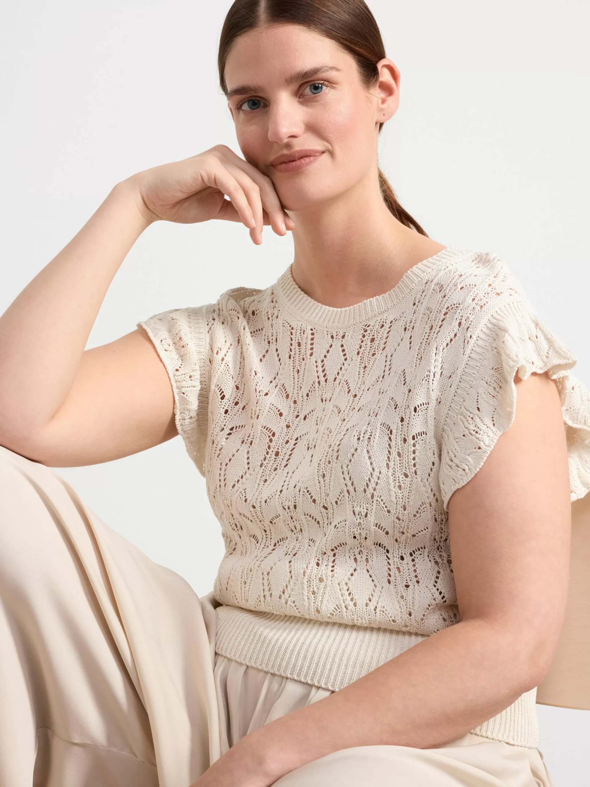Toppar & T-Shirts>Lindex Stickad Armlos Topp Light White