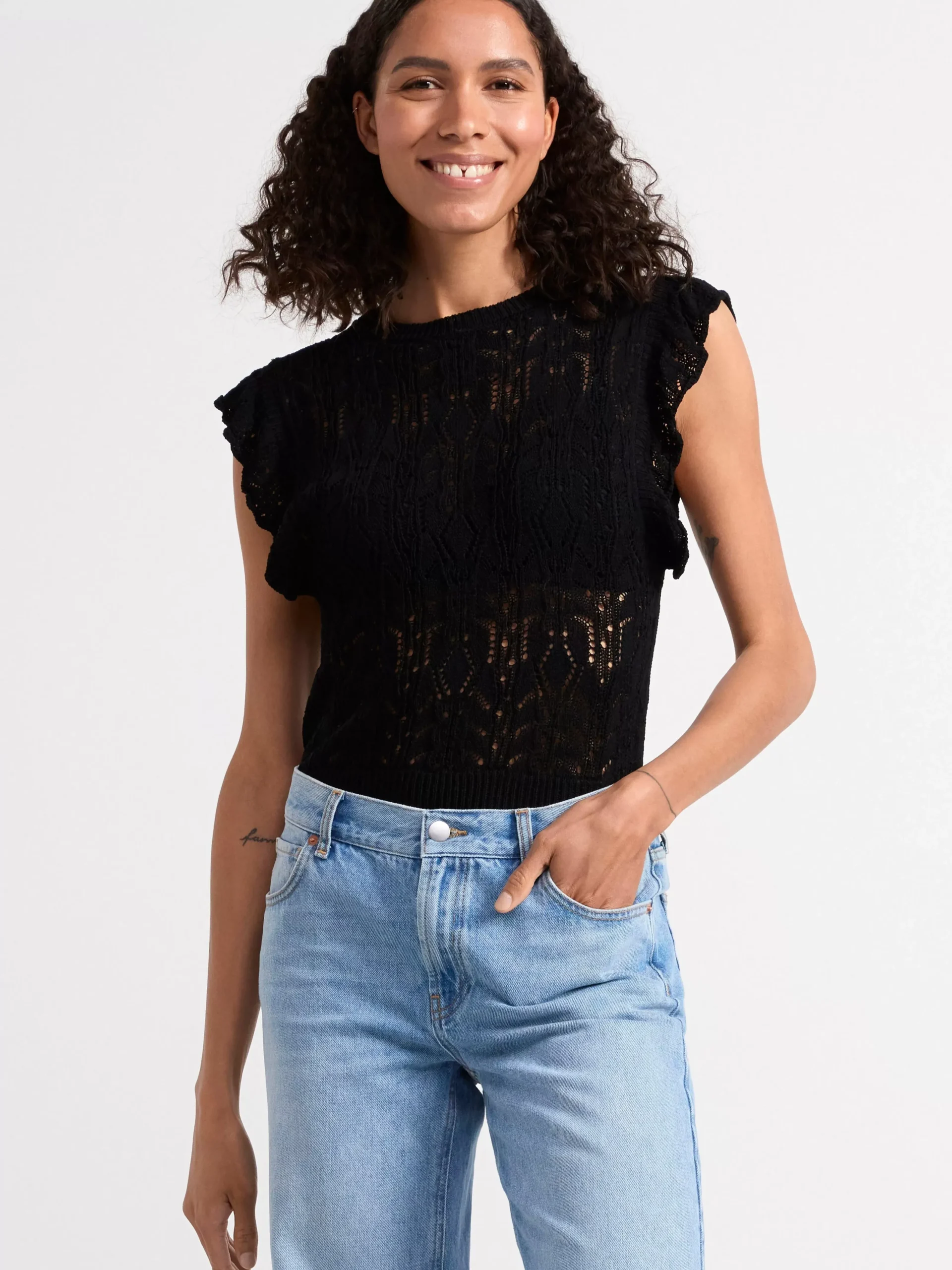 Toppar & T-Shirts>Lindex Stickad Armlos Topp Black