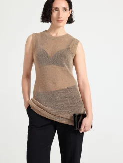 Toppar & T-Shirts>Lindex Stickad Armlos Tunika Brown