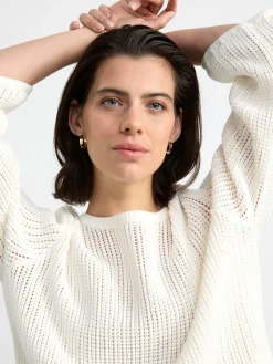 Tröjor & Cardigans>Lindex Stickad Bomullstroja Light White