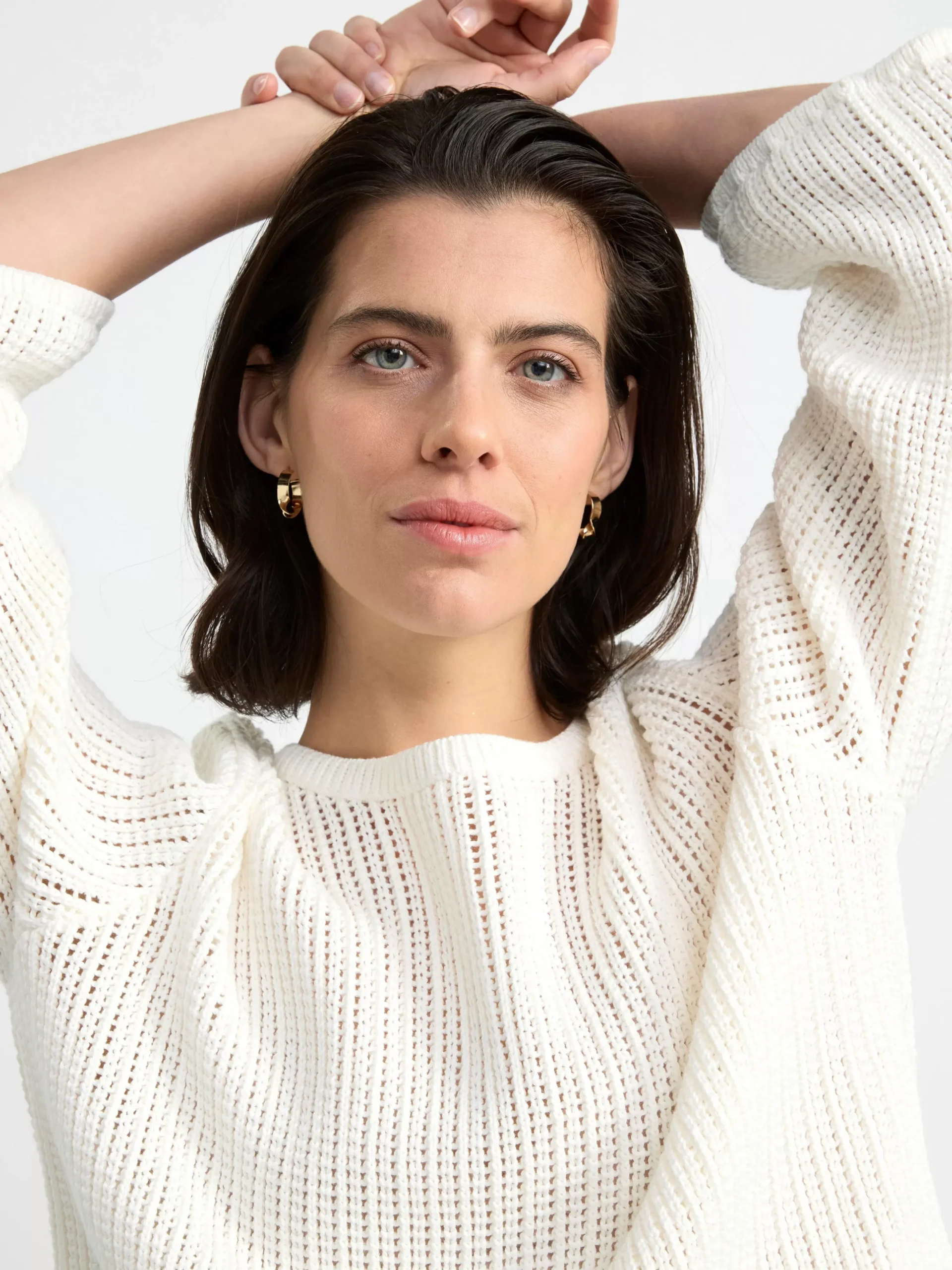 Tröjor & Cardigans>Lindex Stickad Bomullstroja Light White