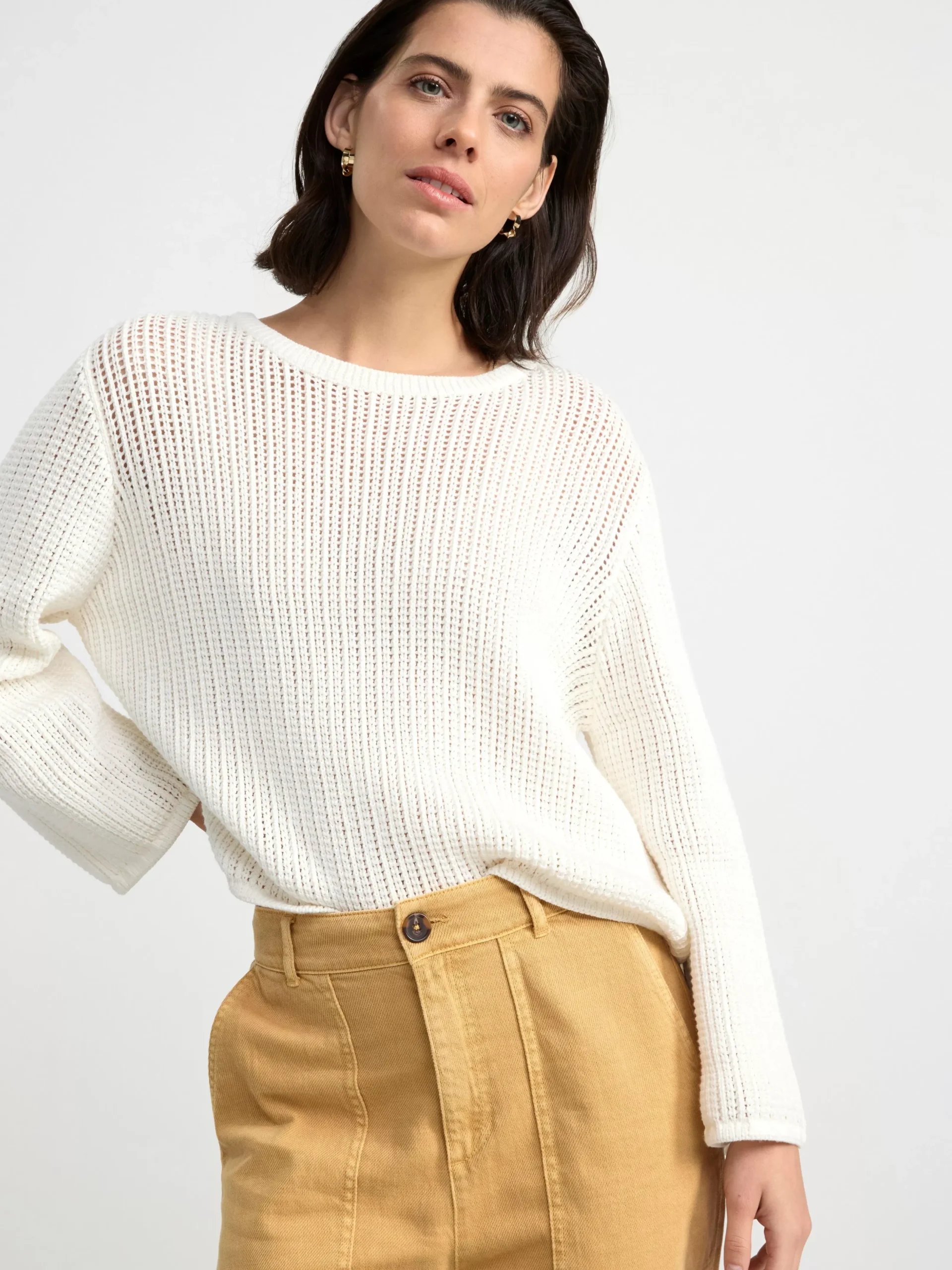 Tröjor & Cardigans>Lindex Stickad Bomullstroja Light White