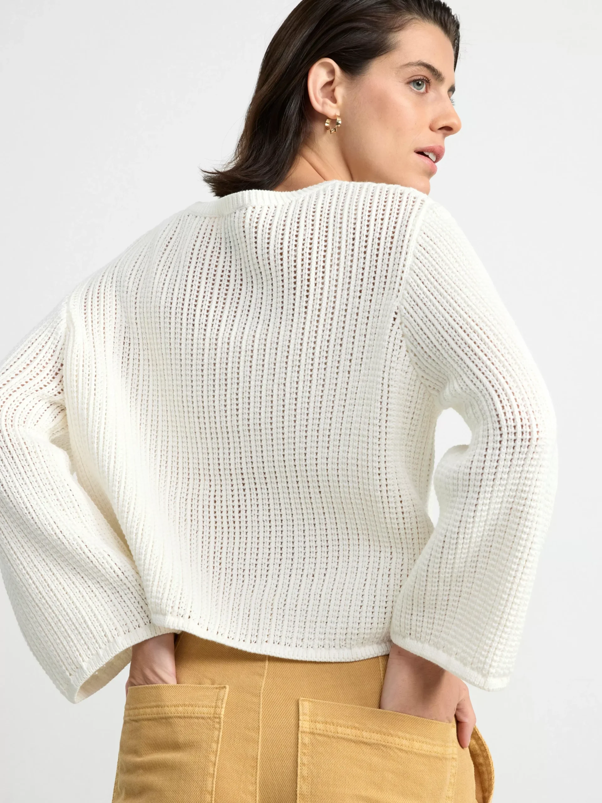 Tröjor & Cardigans>Lindex Stickad Bomullstroja Light White