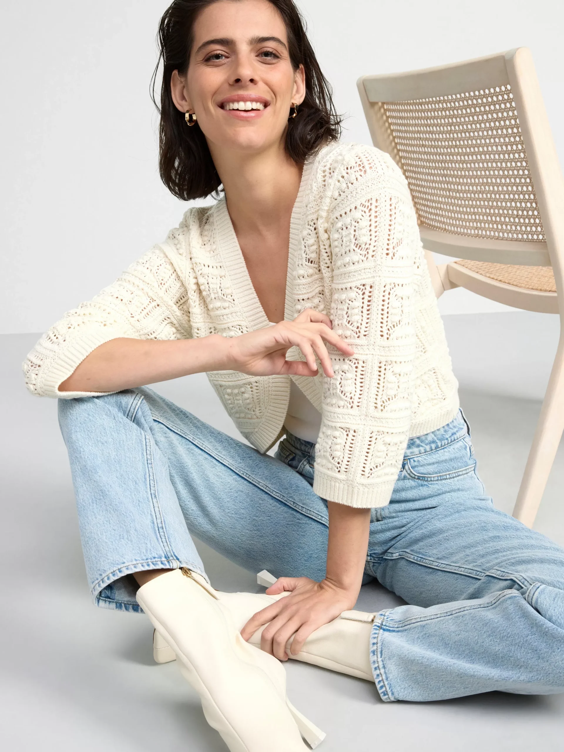 Tröjor & Cardigans>Lindex Stickad Cardigan Light Beige