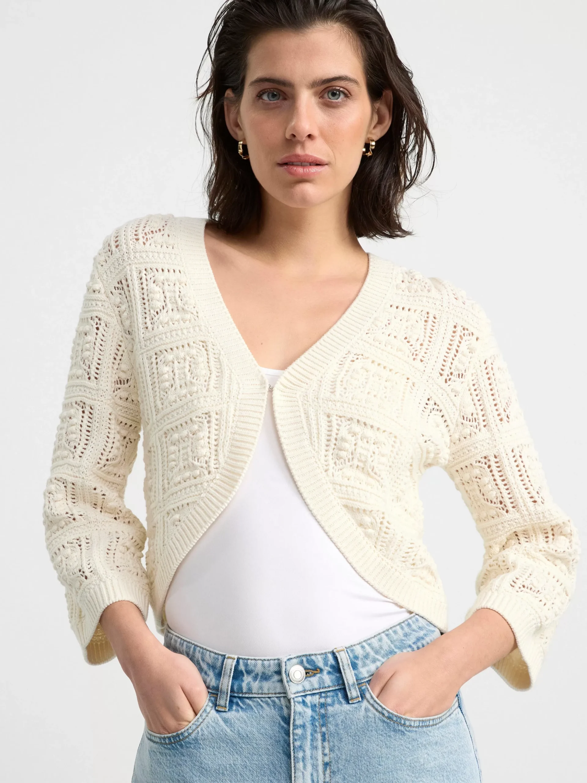 Tröjor & Cardigans>Lindex Stickad Cardigan Light Beige