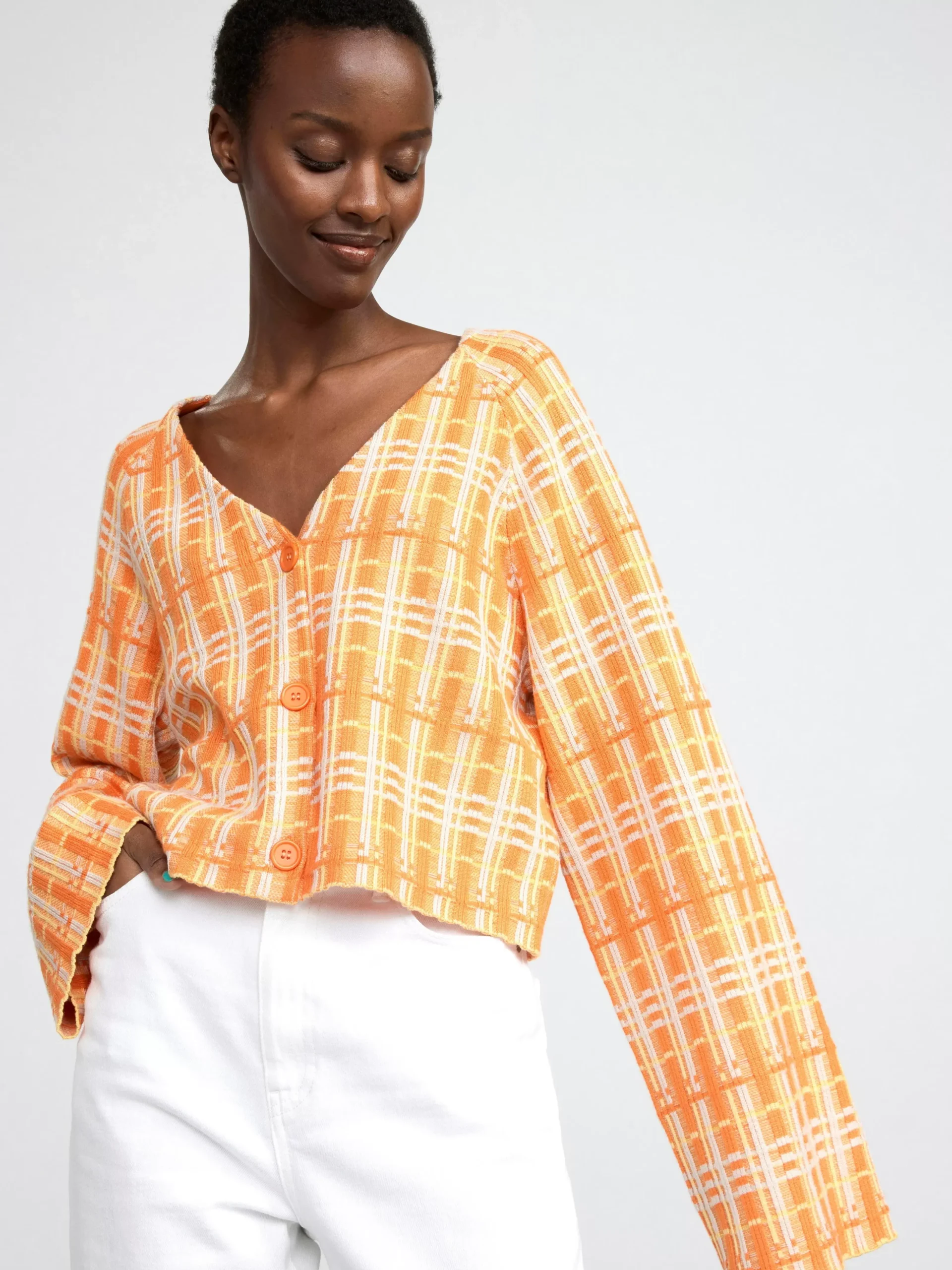 Tröjor & Cardigans>Lindex Stickad Cardigan Light Orange