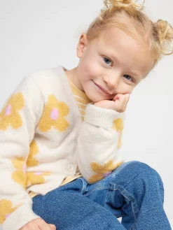 Tröjor & Cardigans>Lindex Stickad Cardigan Med Blommor Light Beige