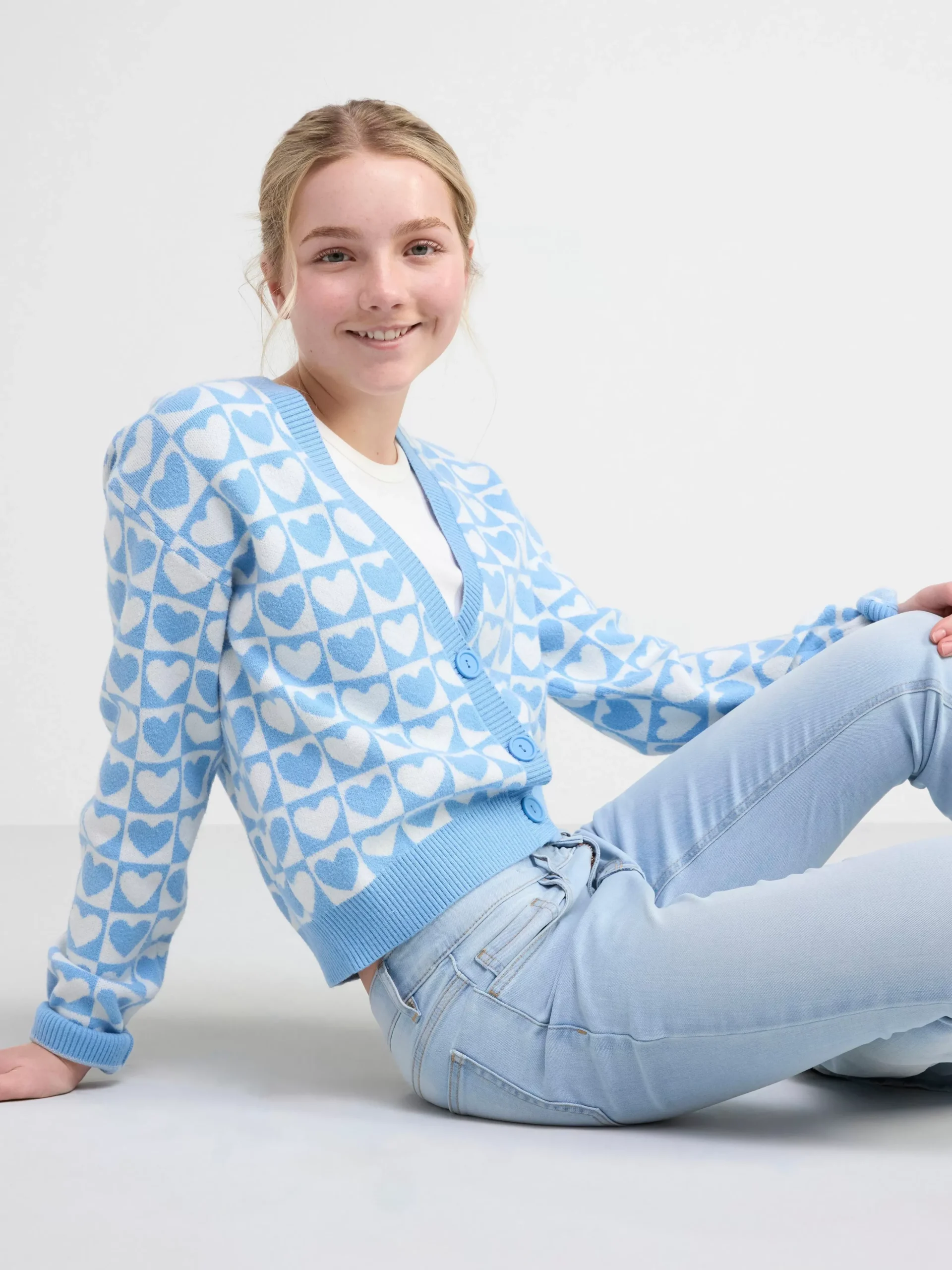 Tröjor & Cardigans>Lindex Stickad Cardigan Med Hjartan Light Dusty Blue