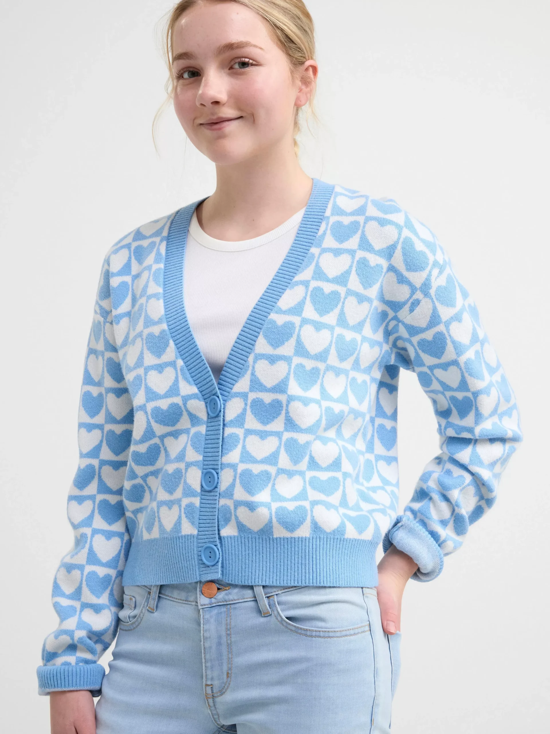 Tröjor & Cardigans>Lindex Stickad Cardigan Med Hjartan Light Dusty Blue