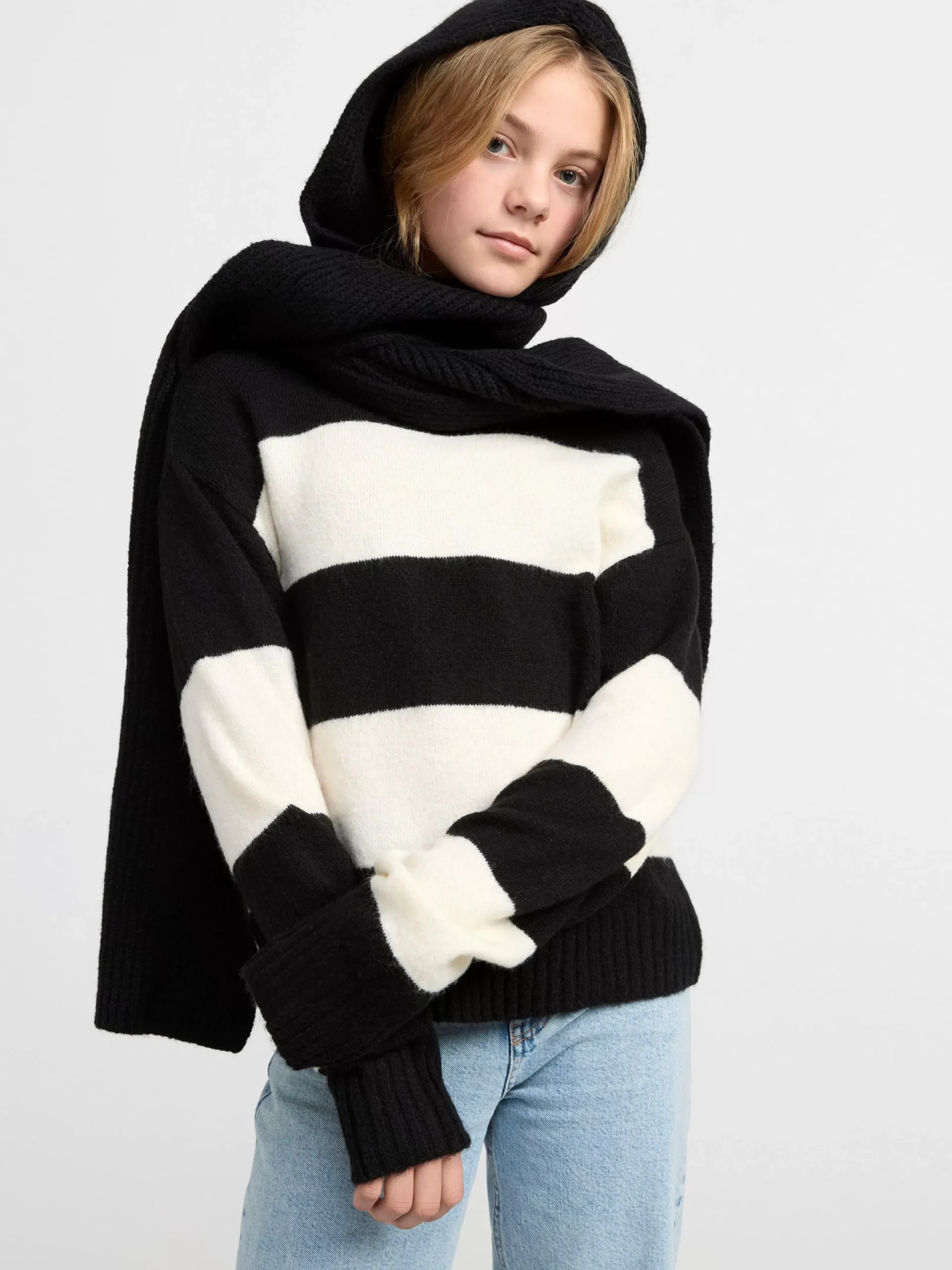 Accessoarer>Lindex Stickad Halsduk Med Huva Black