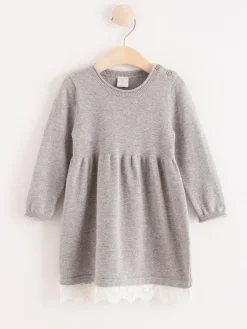 Klänningar>Lindex Stickad Klanning Med Spetskant Grey Melange