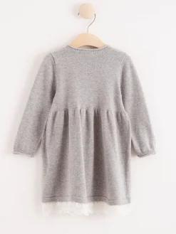 Klänningar>Lindex Stickad Klanning Med Spetskant Grey Melange