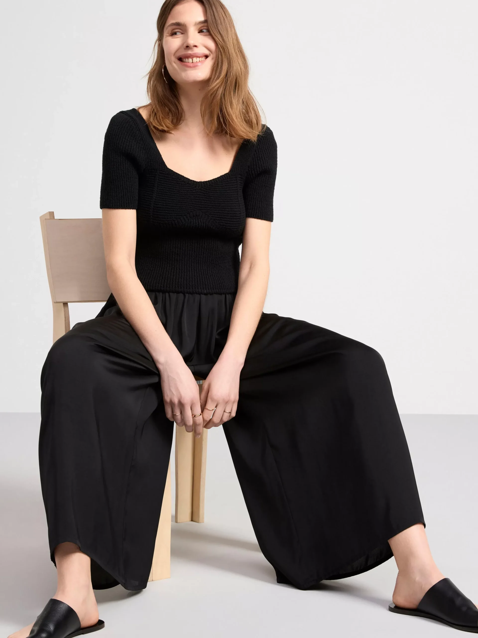 Tröjor & Cardigans>Lindex Stickad Kortarmad Topp Black