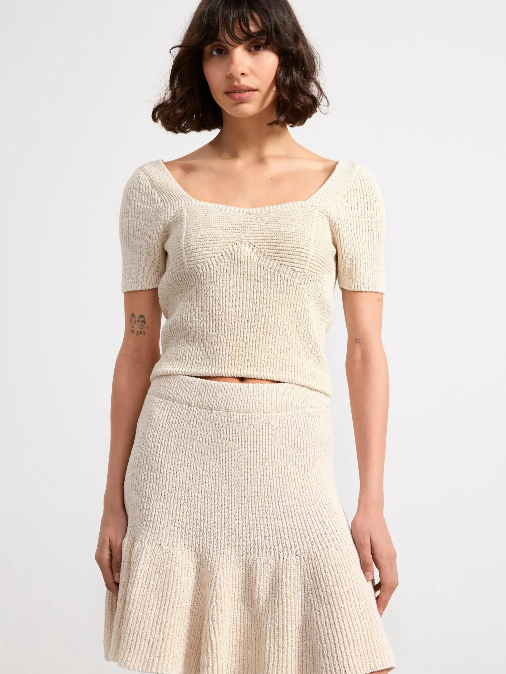 Tröjor & Cardigans>Lindex Stickad Kortarmad Topp White