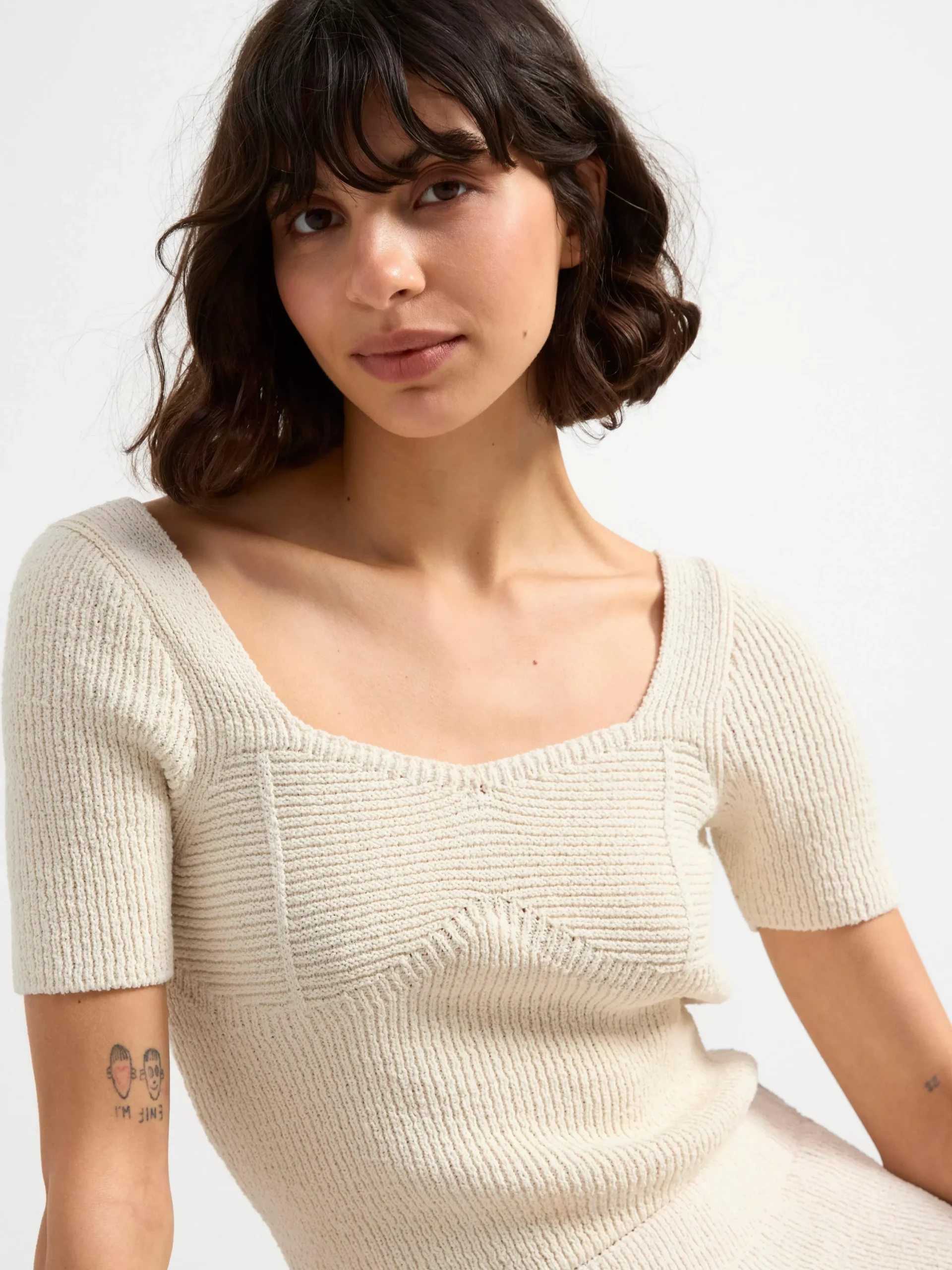 Tröjor & Cardigans>Lindex Stickad Kortarmad Topp White