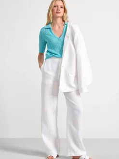 Toppar & T-Shirts>Lindex Stickad Kortarmad Topp Med Krage Light Turquoise