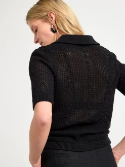 Toppar & T-Shirts>Lindex Stickad Kortarmad Topp Med Krage Black