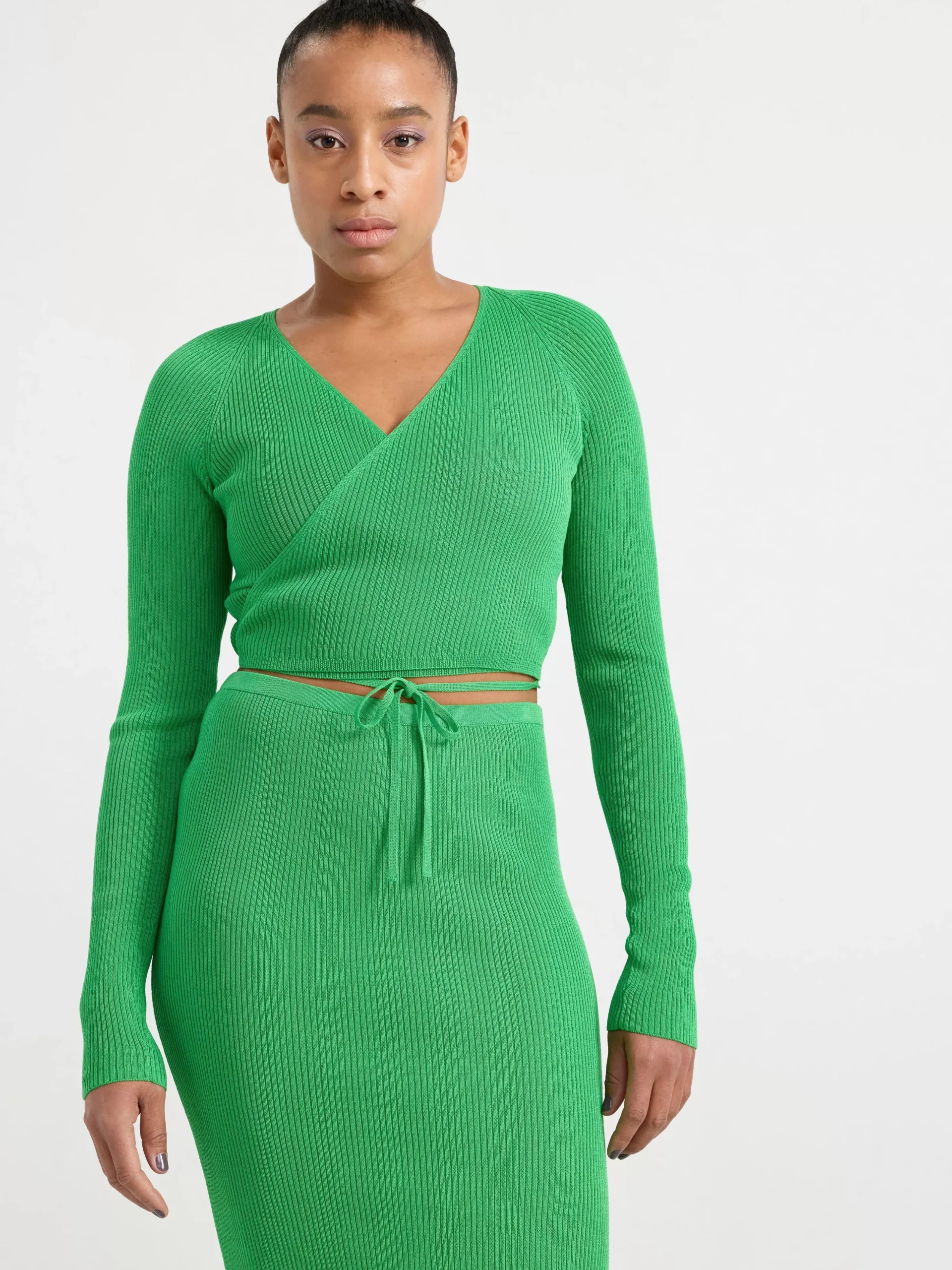 Tröjor & Cardigans>Lindex Stickad Langarmad Topp I Omlottmodell Green