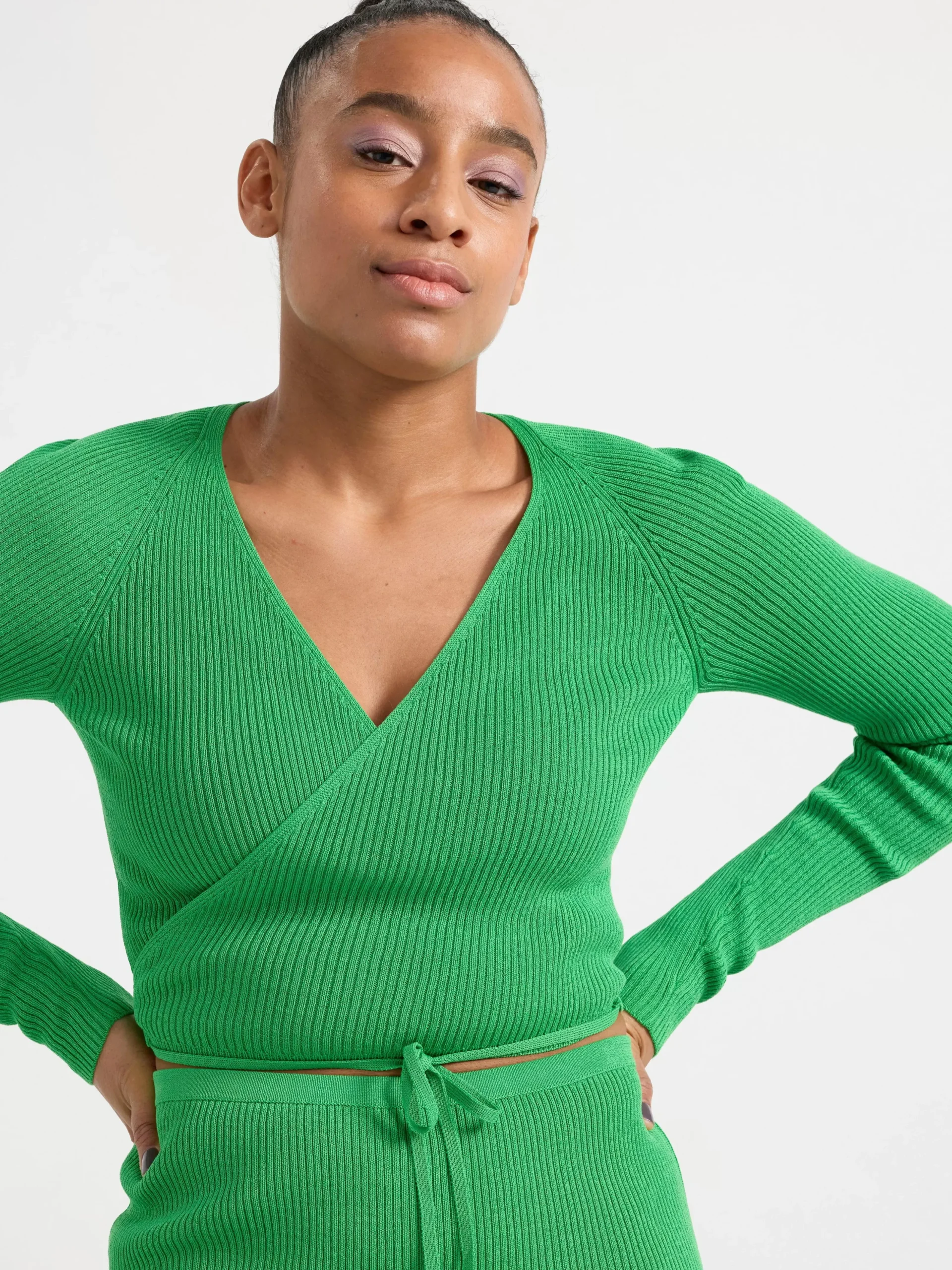 Tröjor & Cardigans>Lindex Stickad Langarmad Topp I Omlottmodell Green