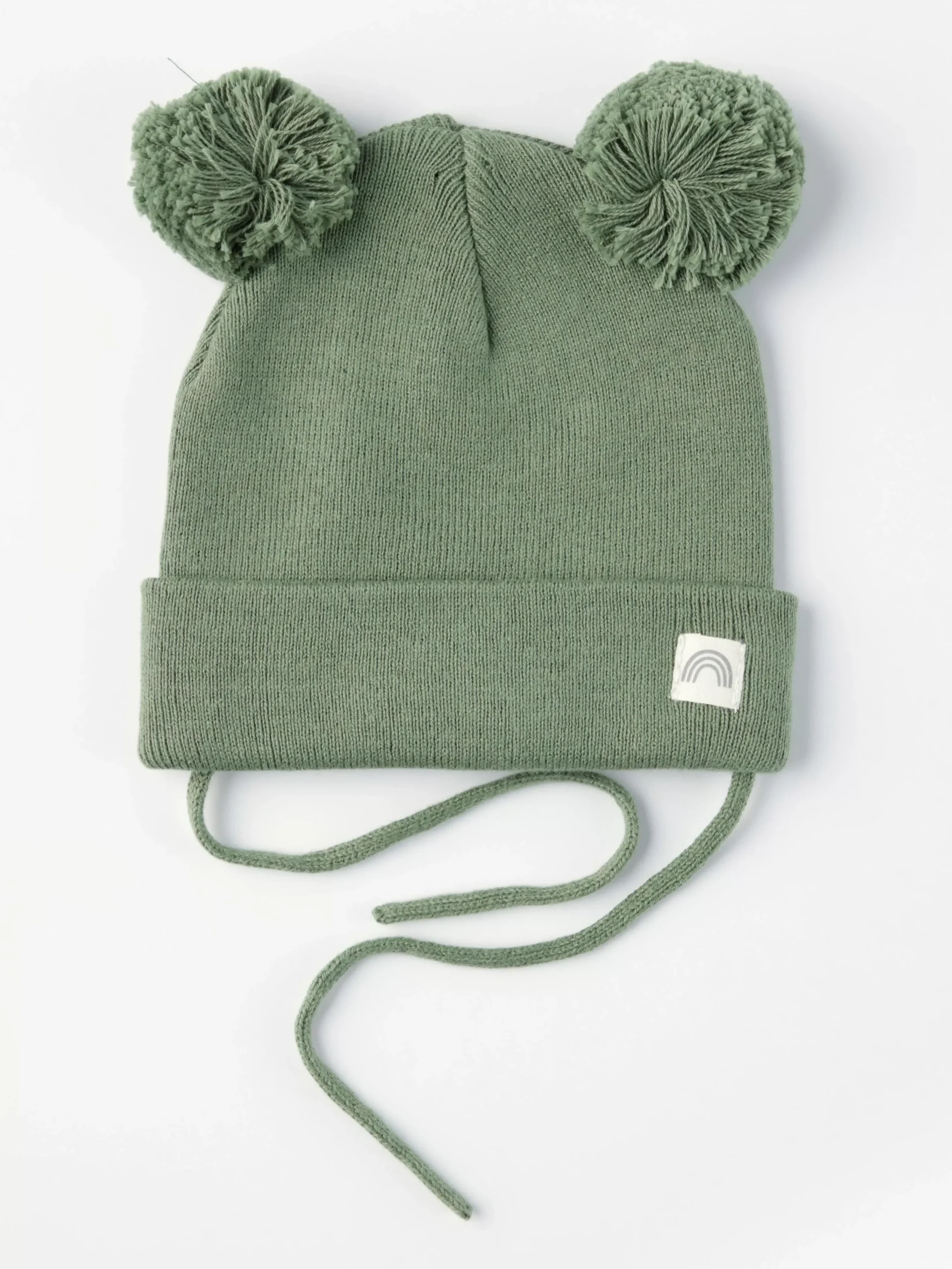 Accessoarer>Lindex Stickad Mossa Med Pom Poms Och Knytband Green