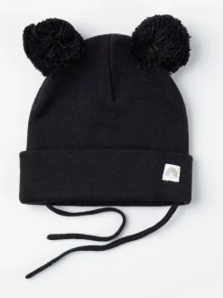 Accessoarer>Lindex Stickad Mossa Med Pom Poms Och Knytband Dark Navy