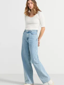 Toppar & T-Shirts>Lindex Stickad Topp Med Kort Arm Off White