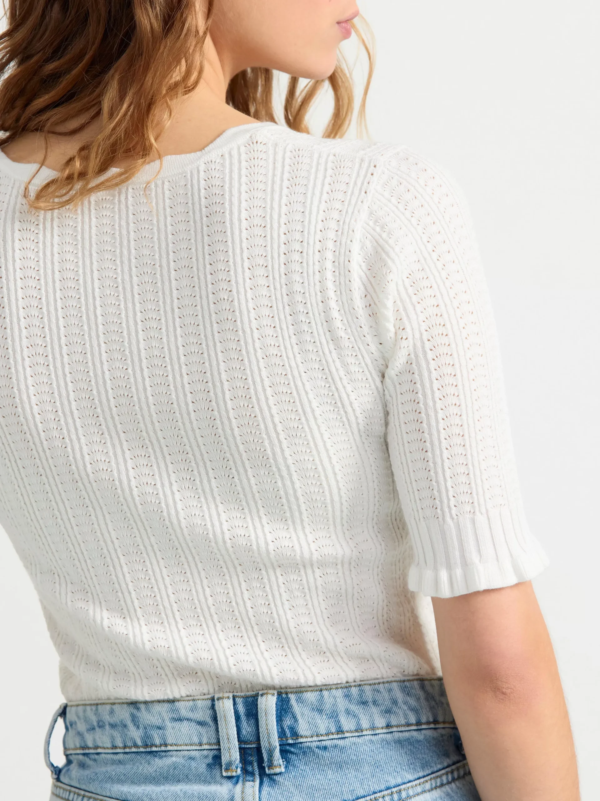 Toppar & T-Shirts>Lindex Stickad Topp Med Kort Arm Off White