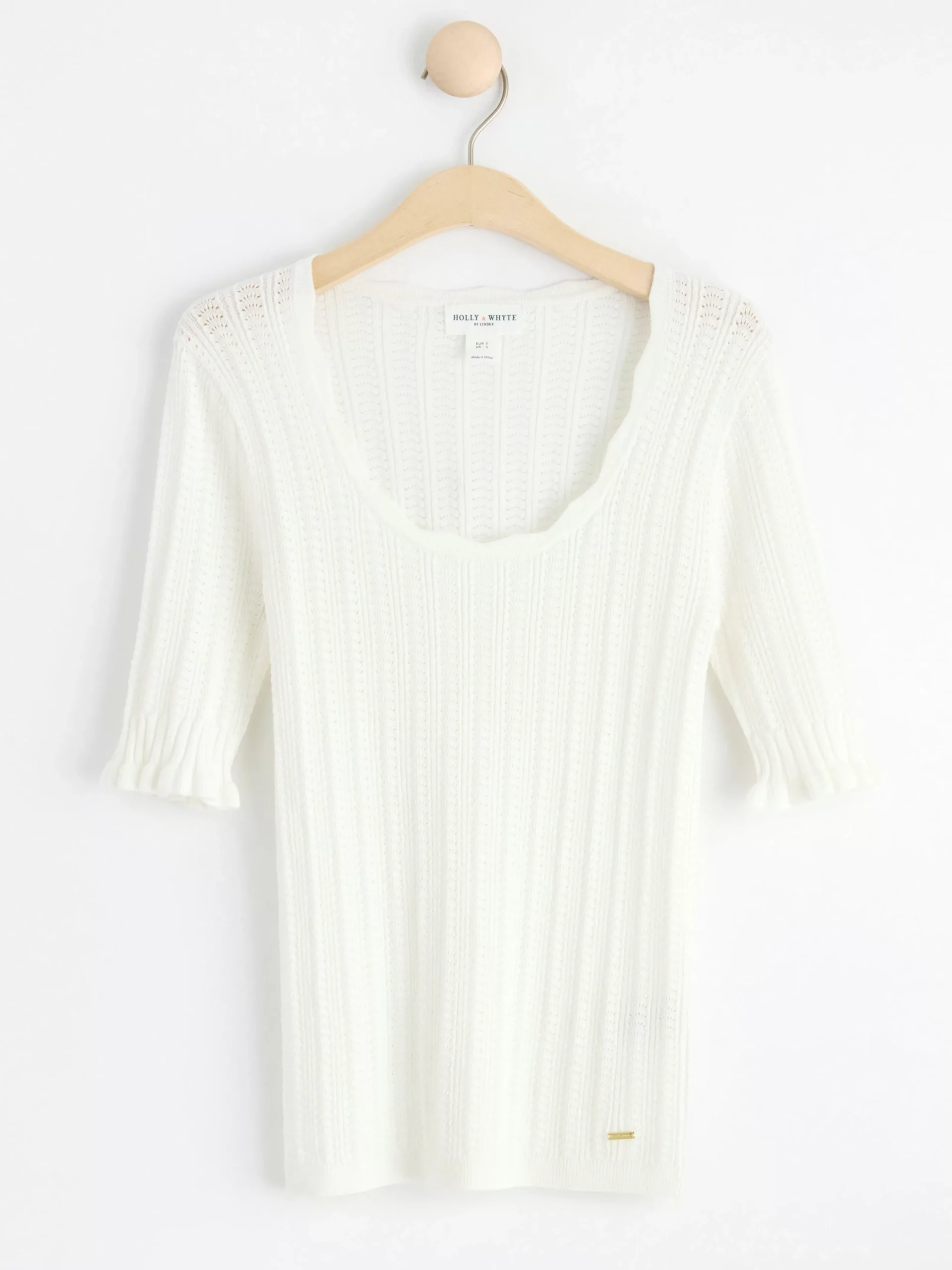 Toppar & T-Shirts>Lindex Stickad Topp Med Kort Arm Off White