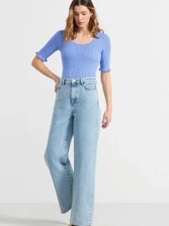 Toppar & T-Shirts>Lindex Stickad Topp Med Kort Arm Light Blue