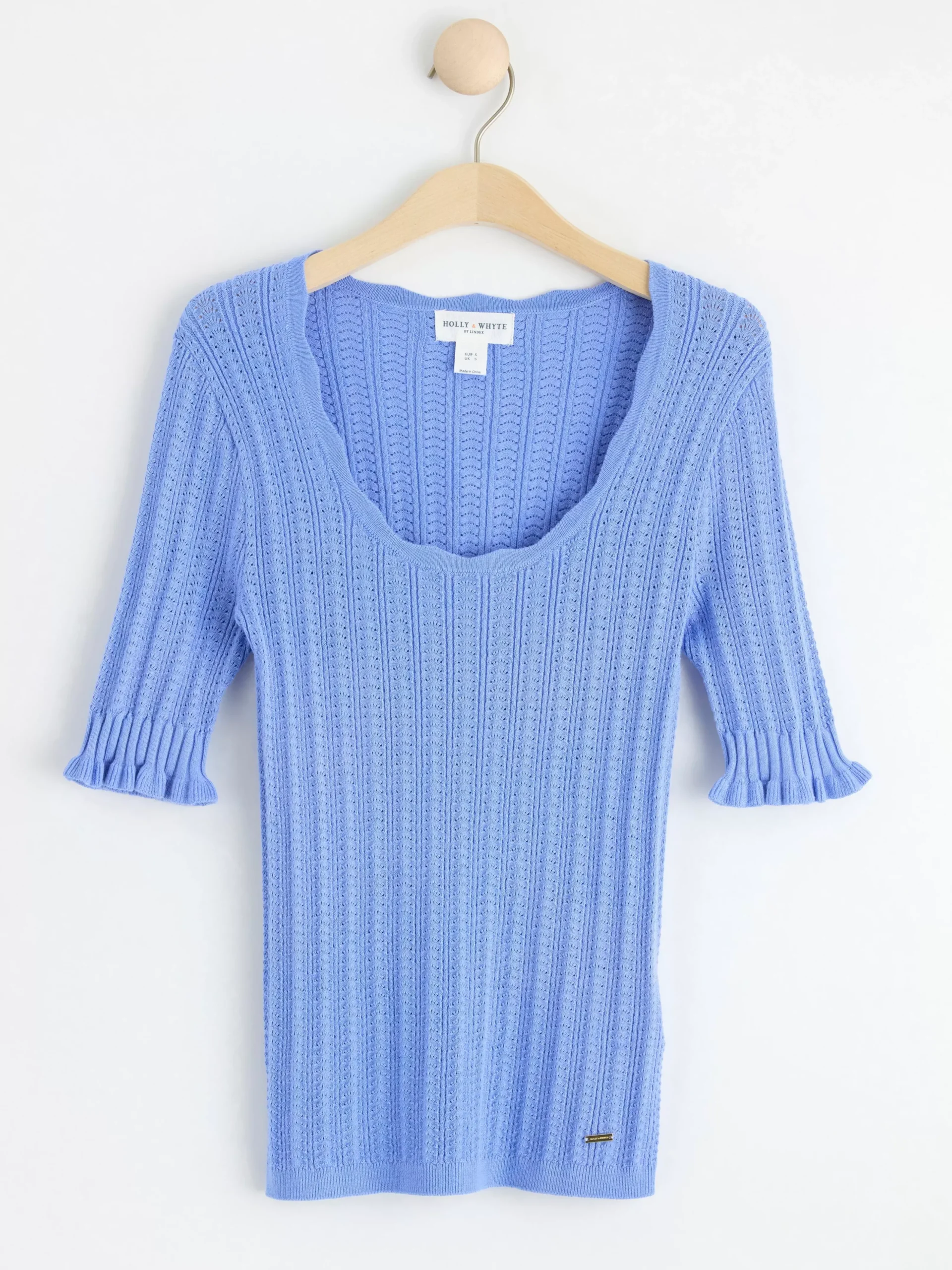 Toppar & T-Shirts>Lindex Stickad Topp Med Kort Arm Light Blue