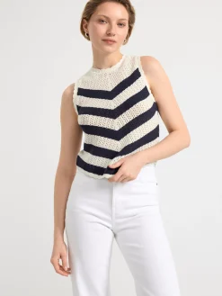 Toppar & T-Shirts>Lindex Stickad Topp Med Rander Off White