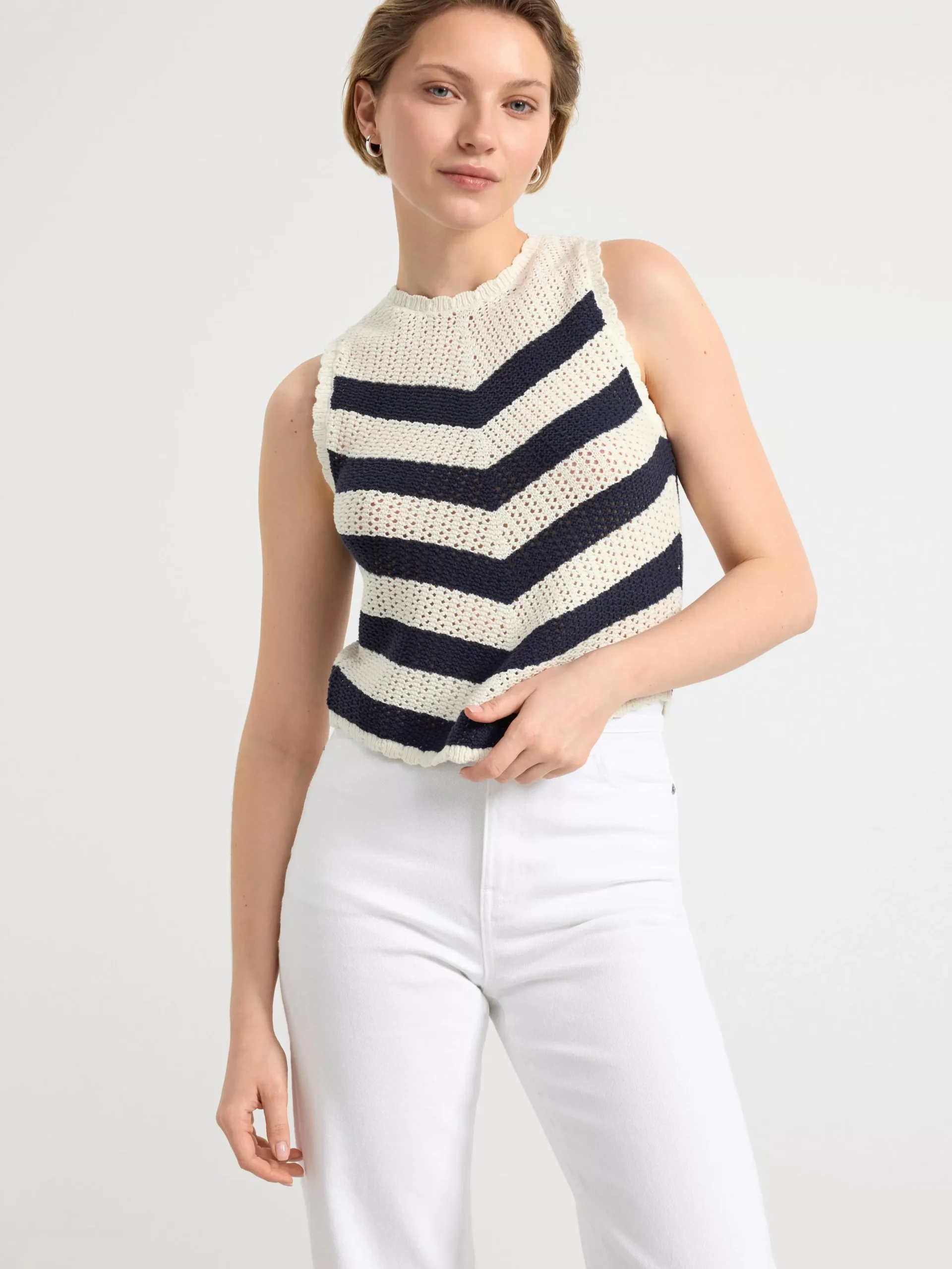 Toppar & T-Shirts>Lindex Stickad Topp Med Rander Off White