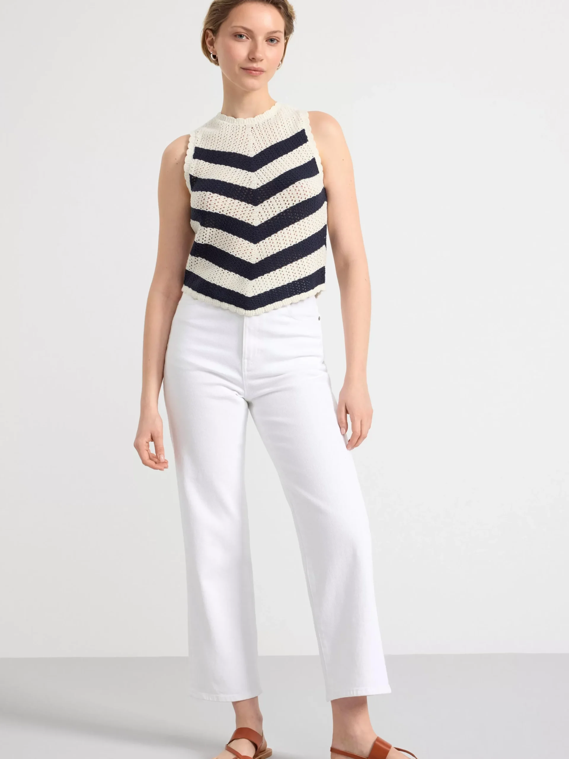 Toppar & T-Shirts>Lindex Stickad Topp Med Rander Off White