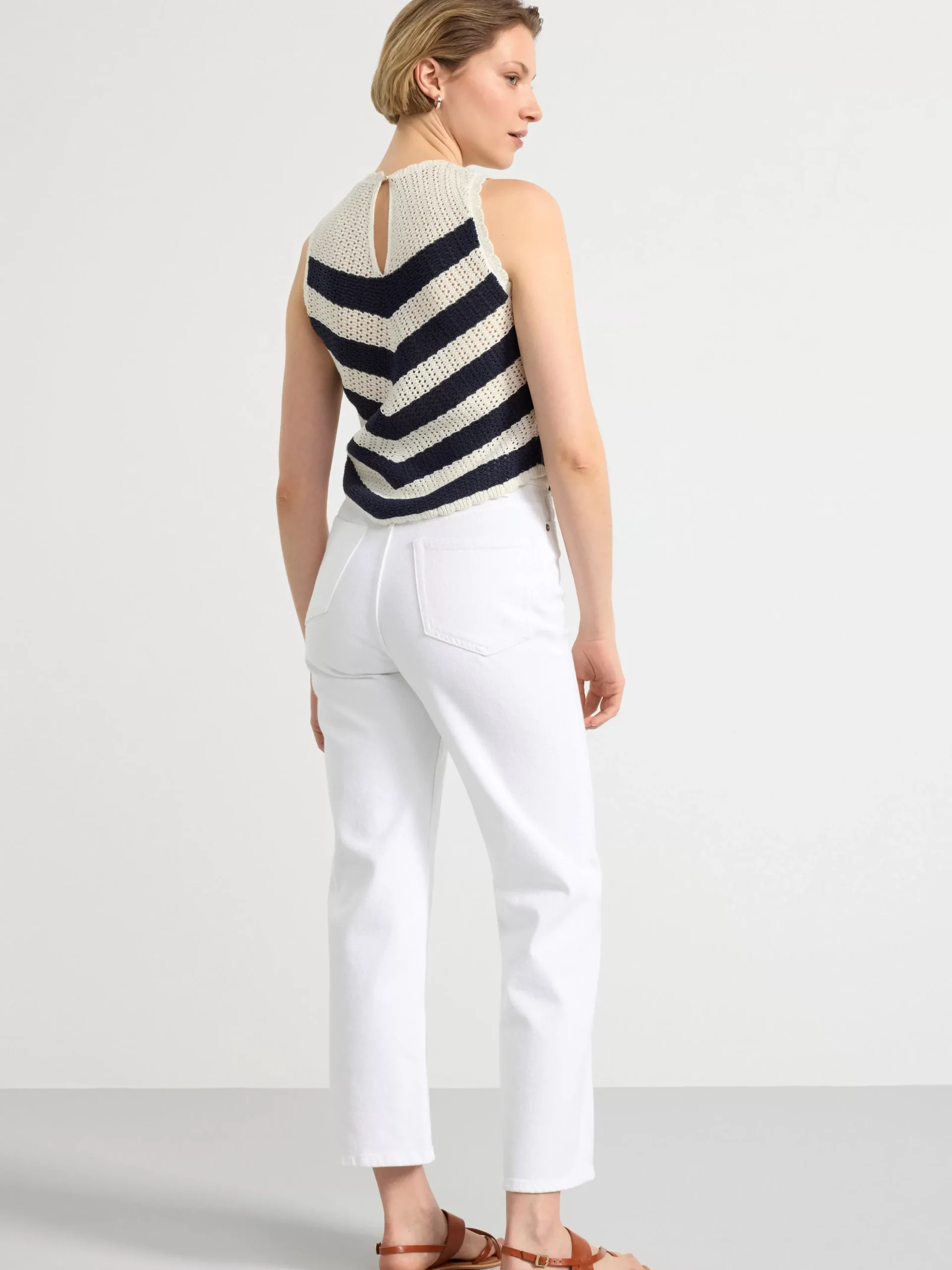 Toppar & T-Shirts>Lindex Stickad Topp Med Rander Off White