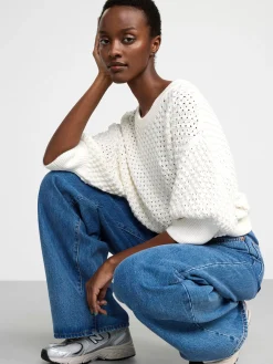 Tröjor & Cardigans>Lindex Stickad Troja Med Kort Arm Light White
