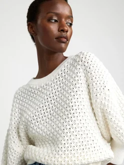 Tröjor & Cardigans>Lindex Stickad Troja Med Kort Arm Light White
