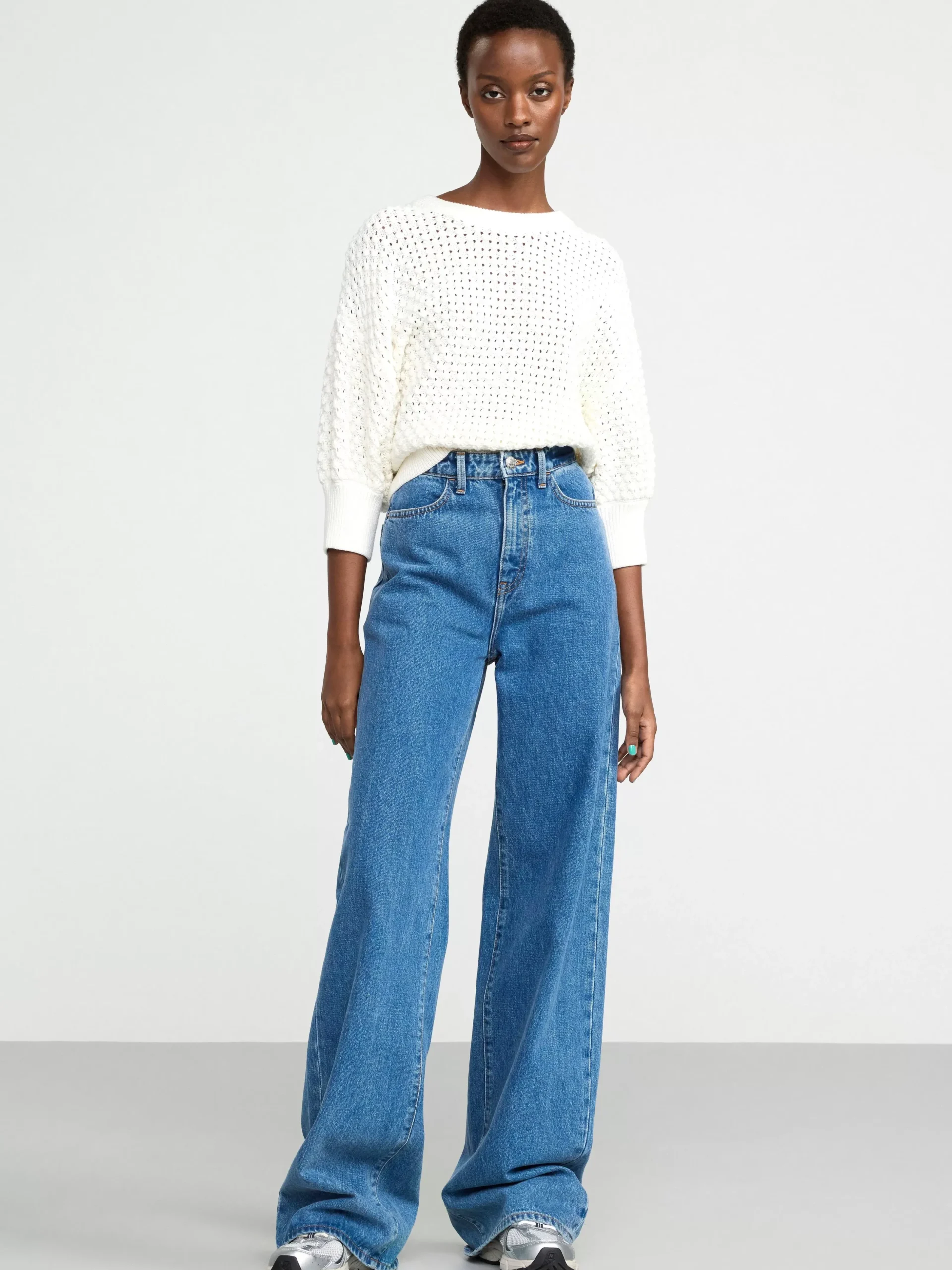 Tröjor & Cardigans>Lindex Stickad Troja Med Kort Arm Light White