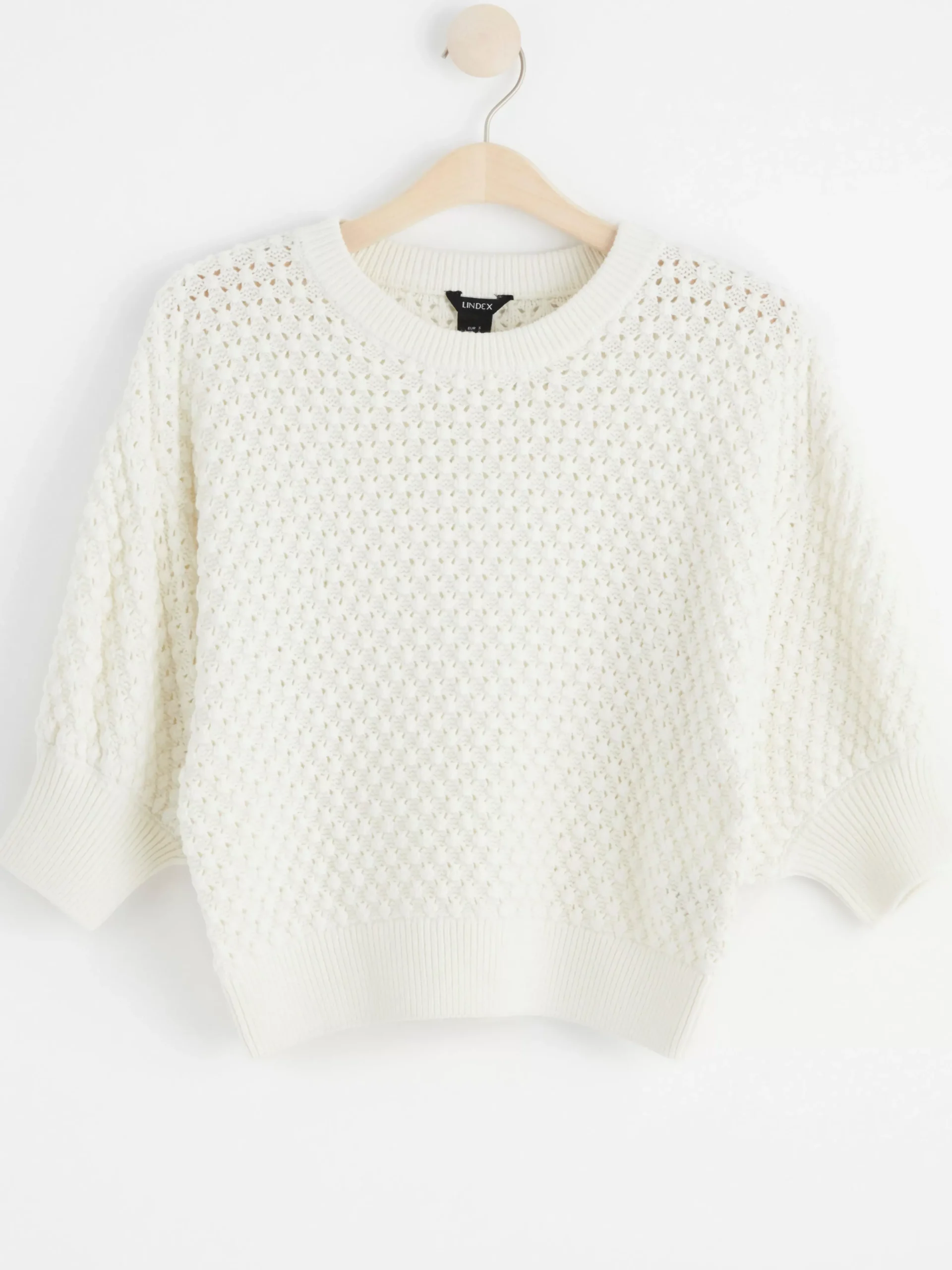 Tröjor & Cardigans>Lindex Stickad Troja Med Kort Arm Light White