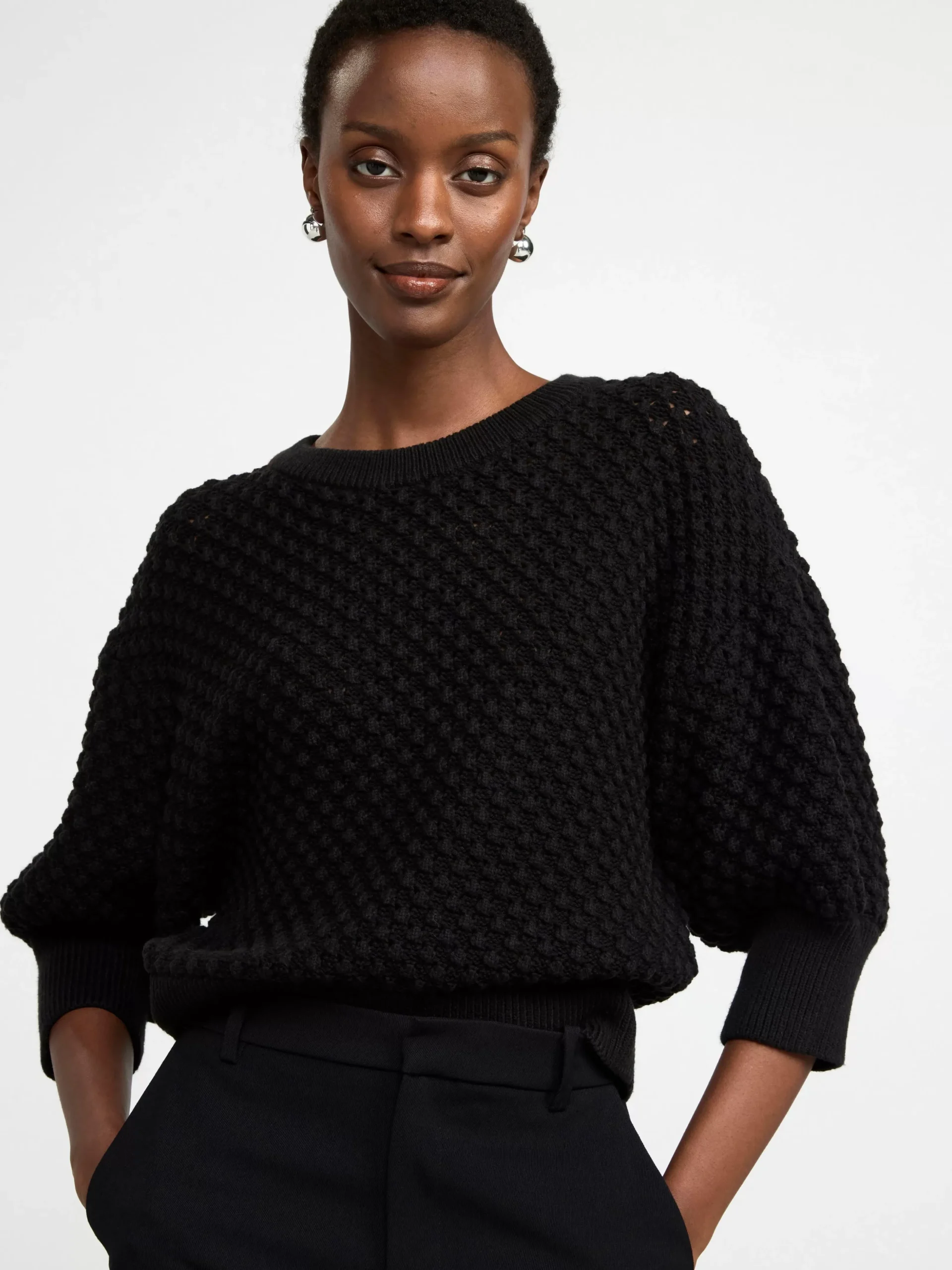 Tröjor & Cardigans>Lindex Stickad Troja Med Kort Arm Black