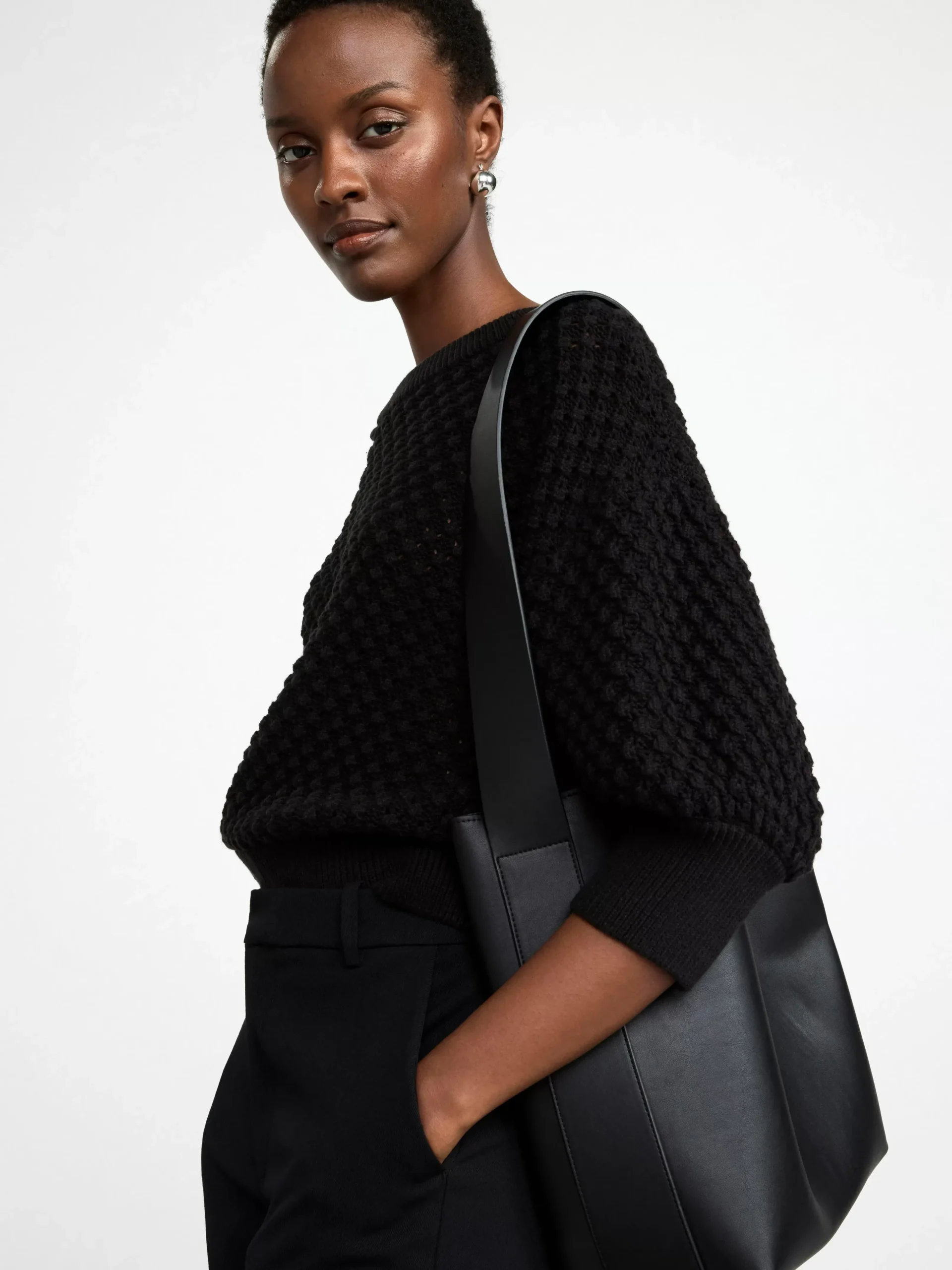 Tröjor & Cardigans>Lindex Stickad Troja Med Kort Arm Black
