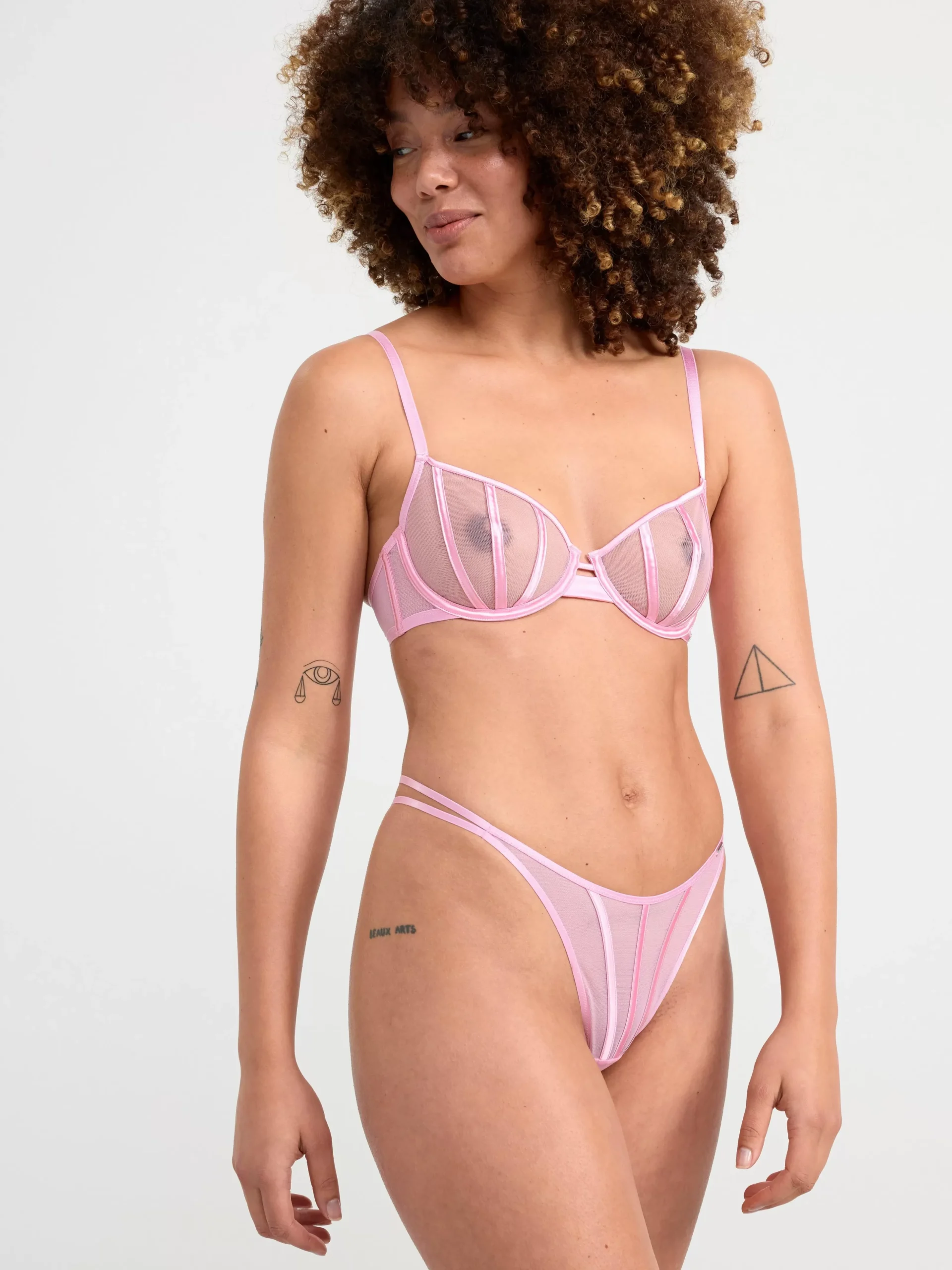 Trosor>Lindex Stringtrosa I Mesh Med Lag Midja Light Pink