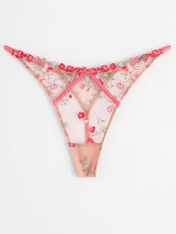 Trosor>Lindex Stringtrosa Low Waist Med Spets Och Blommor Dark Pink