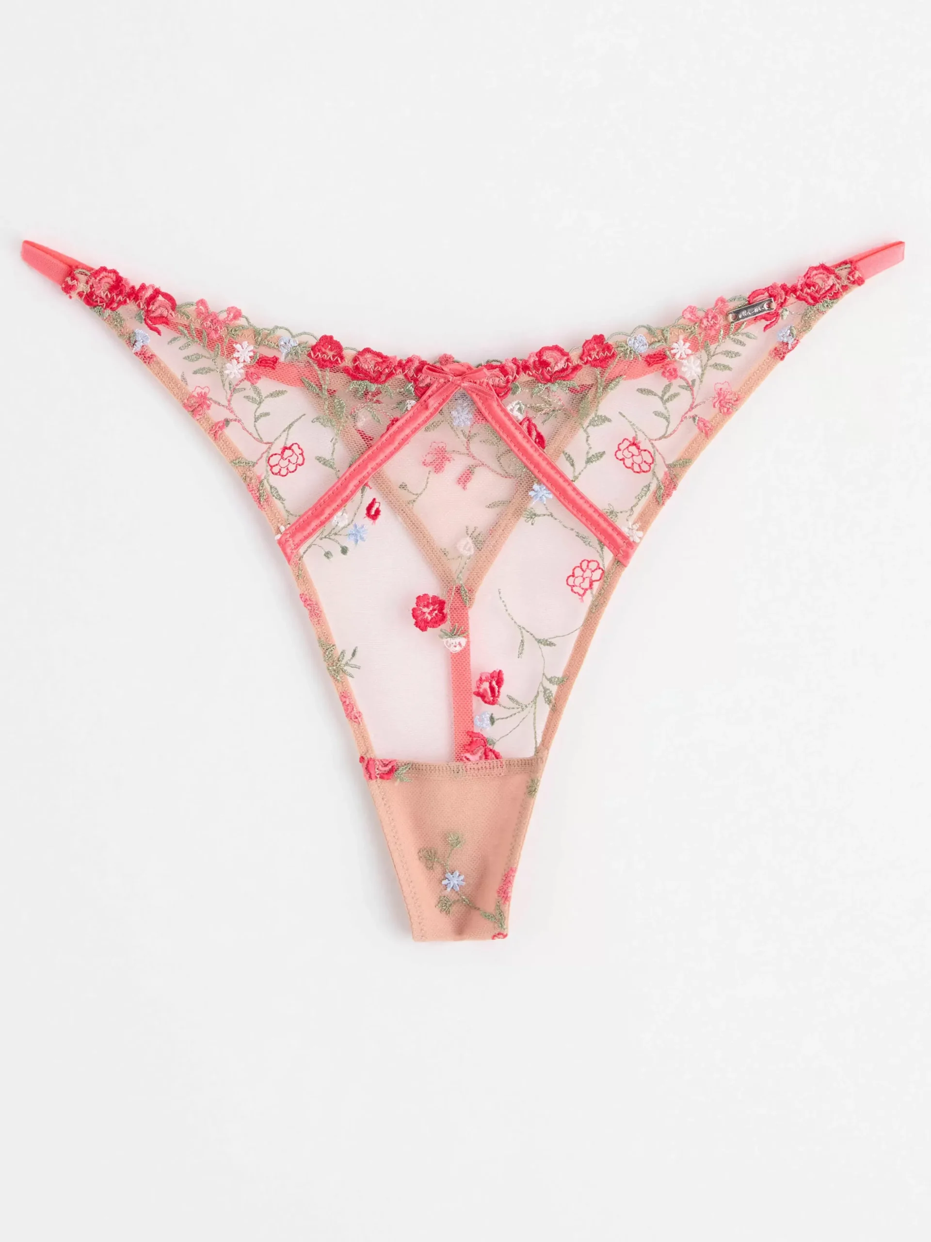 Trosor>Lindex Stringtrosa Low Waist Med Spets Och Blommor Dark Pink