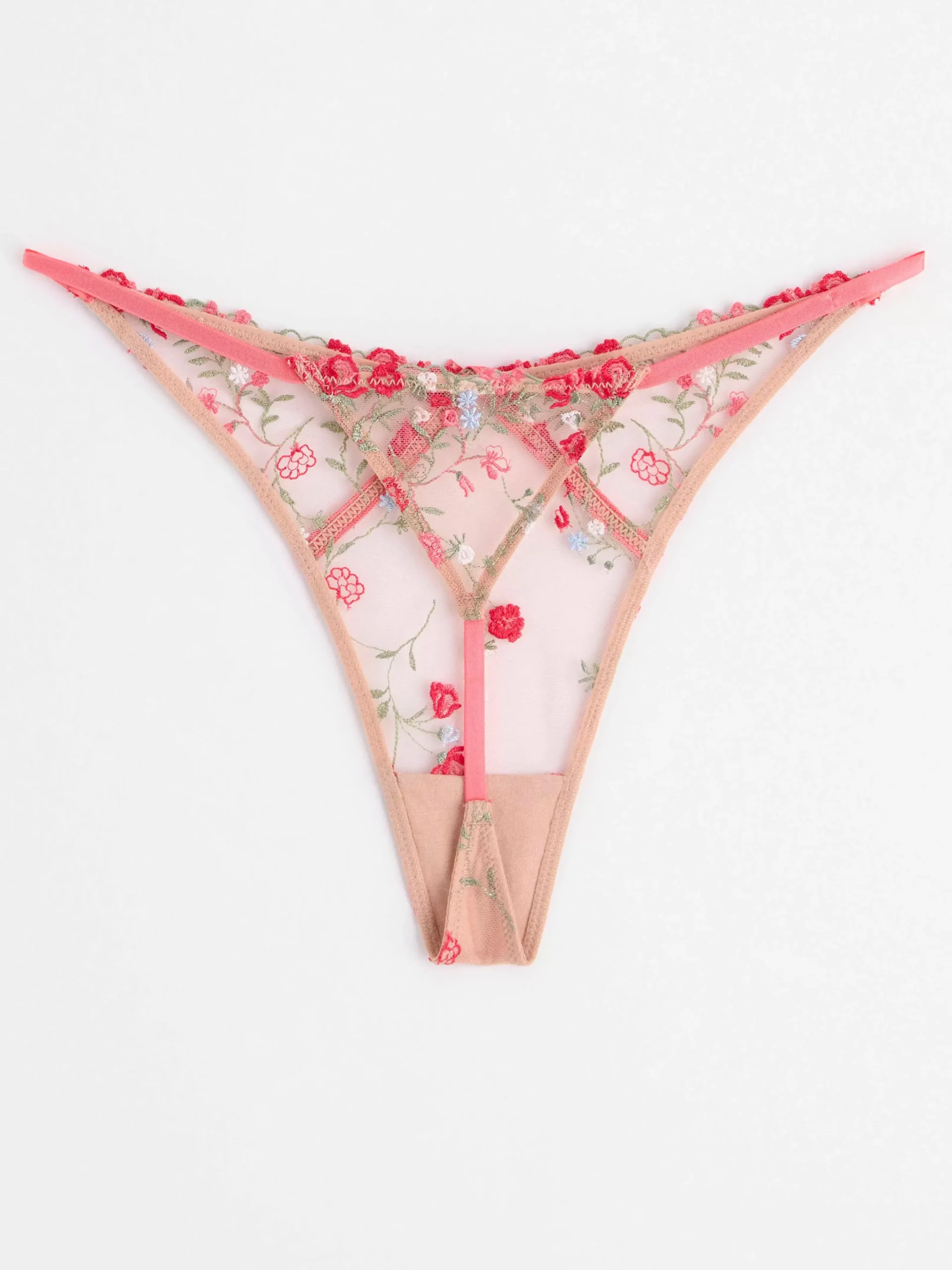 Trosor>Lindex Stringtrosa Low Waist Med Spets Och Blommor Dark Pink