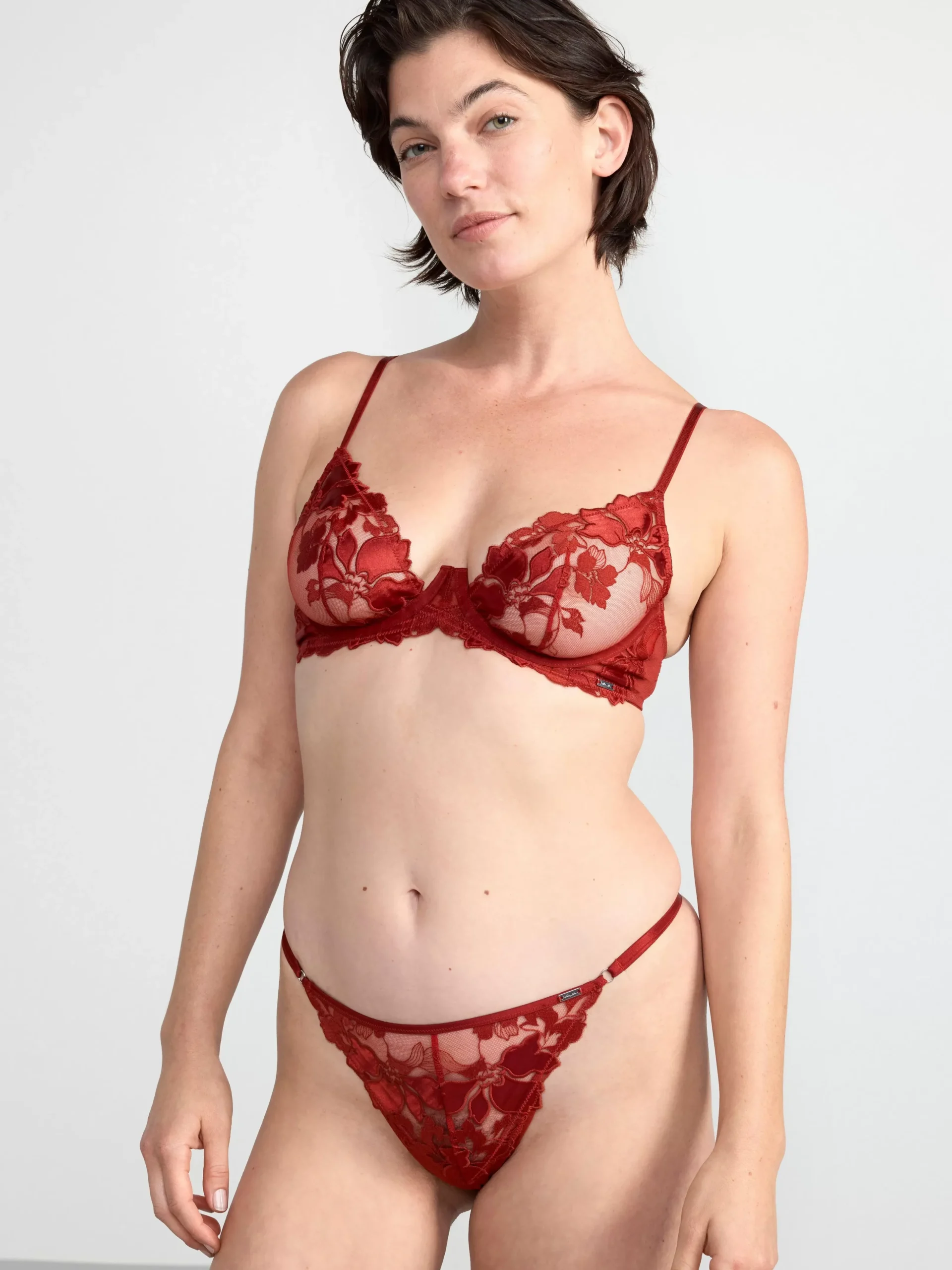 Trosor>Lindex Stringtrosa Low Waist Med Broderi Dark Dusty Red
